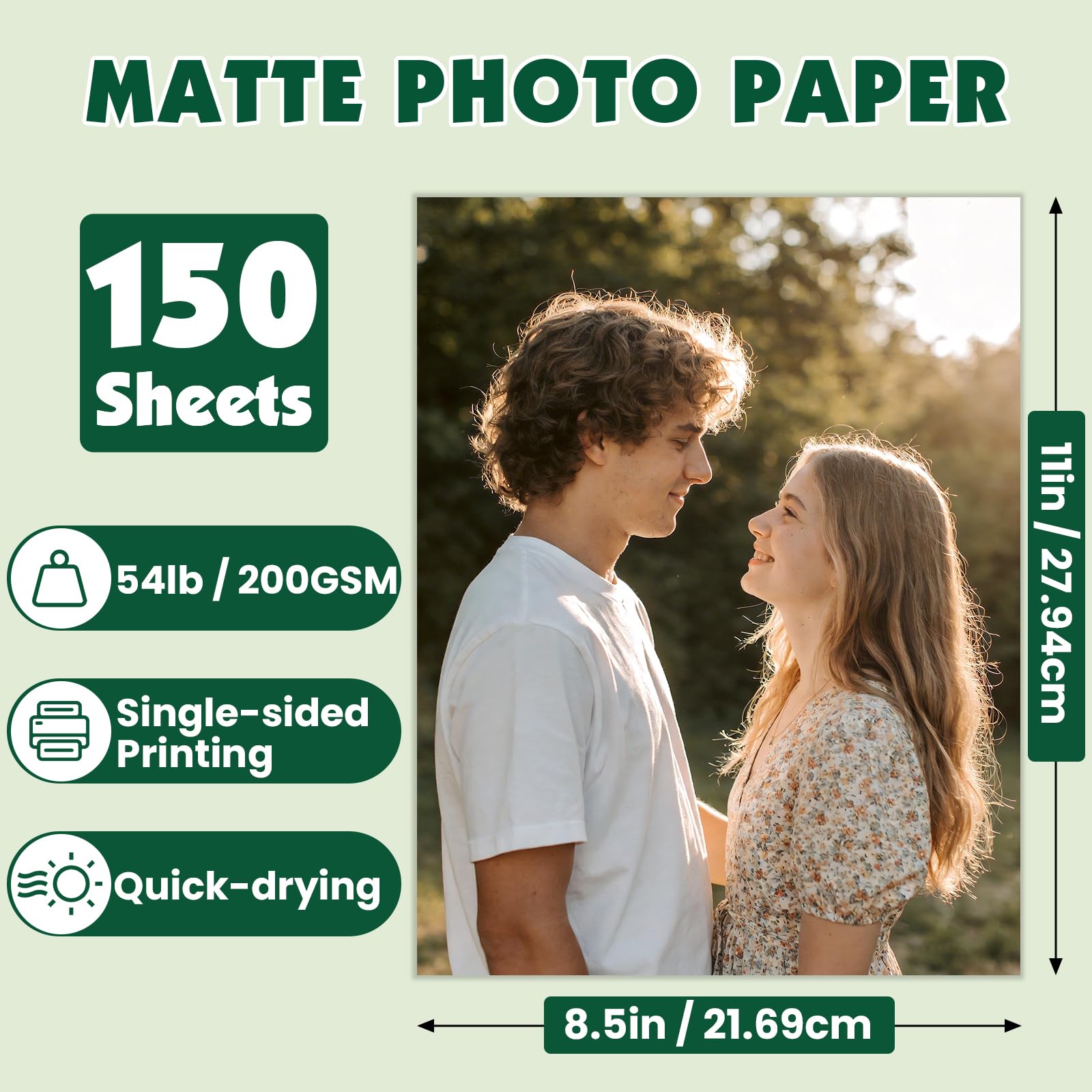 150 arkuszy matowego papieru fotograficznego, 21,5 cm x 28 cm, papier do drukarek atramentowych, papier obrazkowy do zdjęć, kalendarzy, broszur, kart, menu (200 g/m²/24,5 kg)
