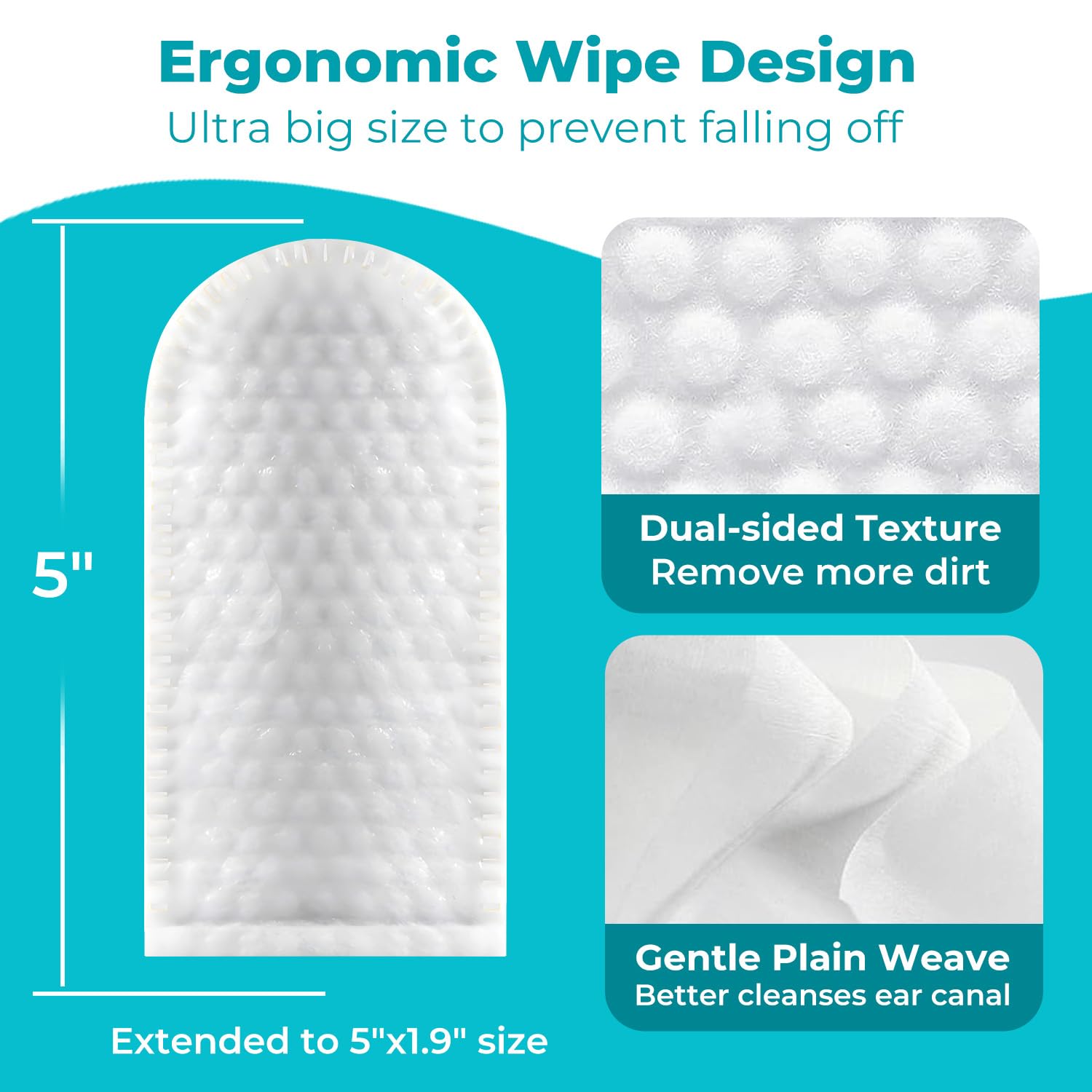 Pet Ear Cleaner Finger Wipes for Dogs, Cats, Gentle Alcohol-Free Formula, Removes Wax, Debris, 50 Count, Vet Approved, 4x8cm - image 5