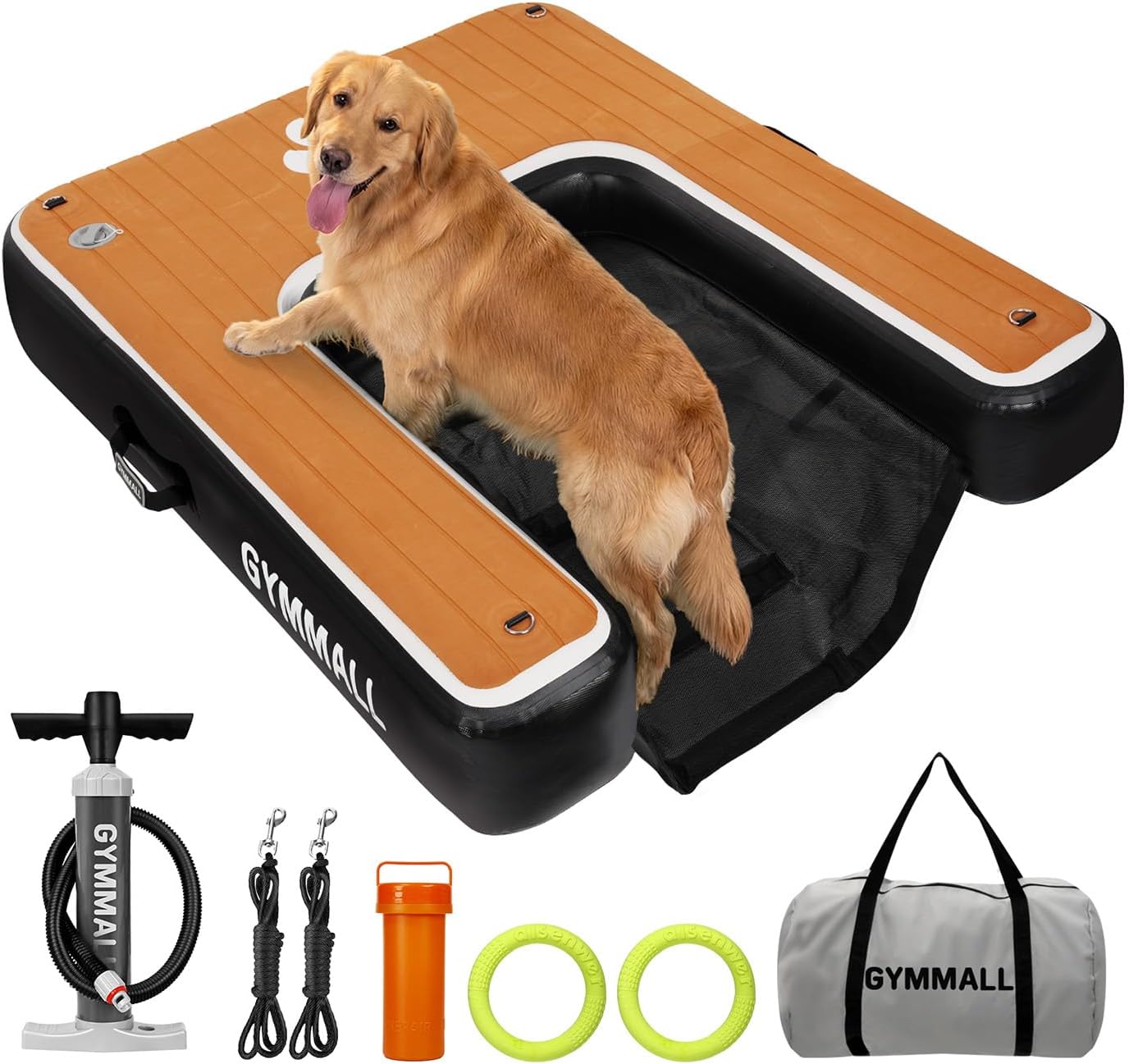 Dog Water Ramp 47 * 40inch Inflatable Pet Platform WoodBlack, Dog Dock Ramp for Boat Pool Lake Sea, Non-Slip Pool Water Ramp for Dogs up to 220lbs, EVA Float Ramp Dog Water Ladder