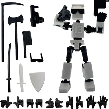 Assembly Completed 3D Printed 6.65-inch Action Figure Mini-13, Full Body Mechanical Movable Toy, Multiple Accessories, Desk Decoration, Creative Gifts White