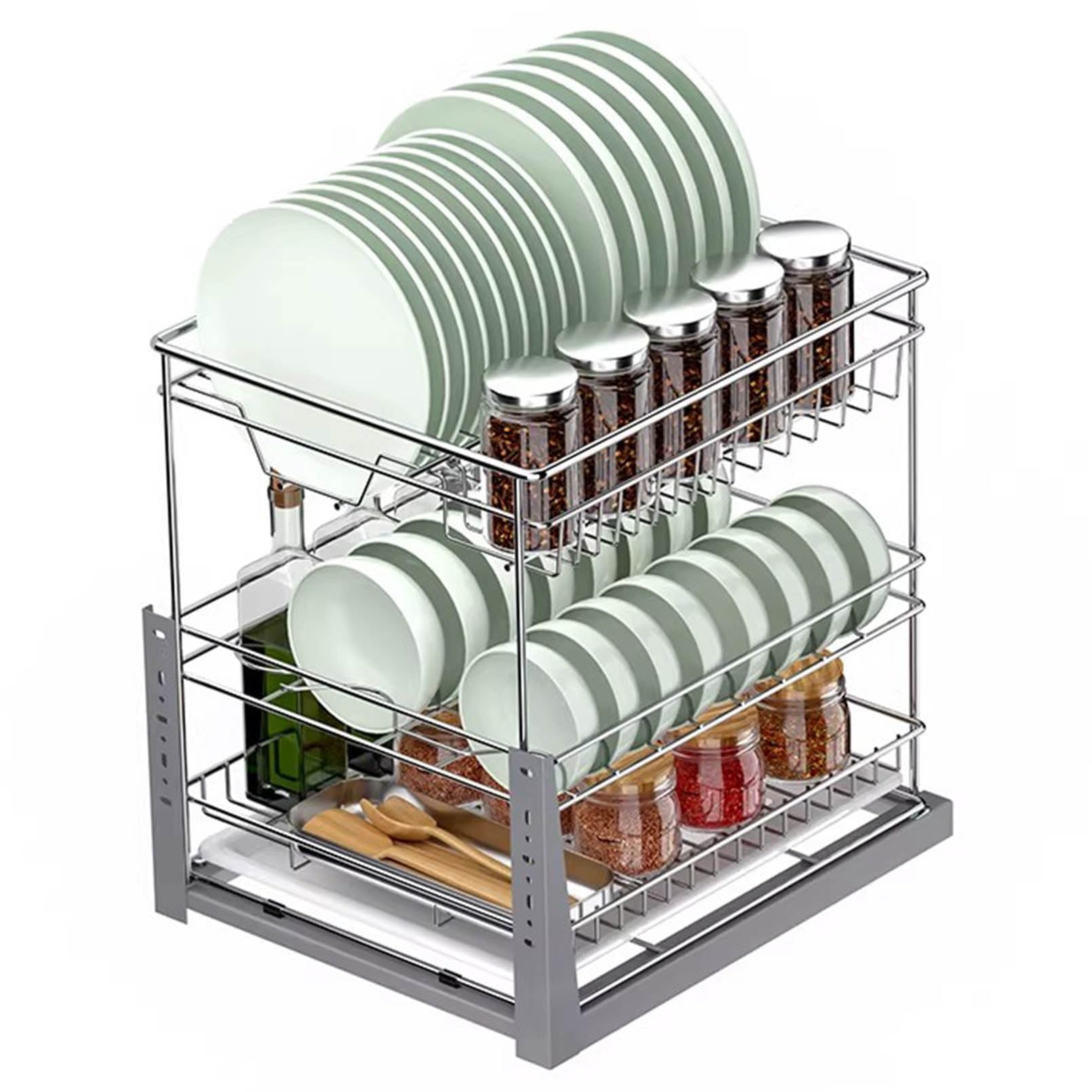 Panier tirable en acier inoxydable à 3 niveaux pour cuisine