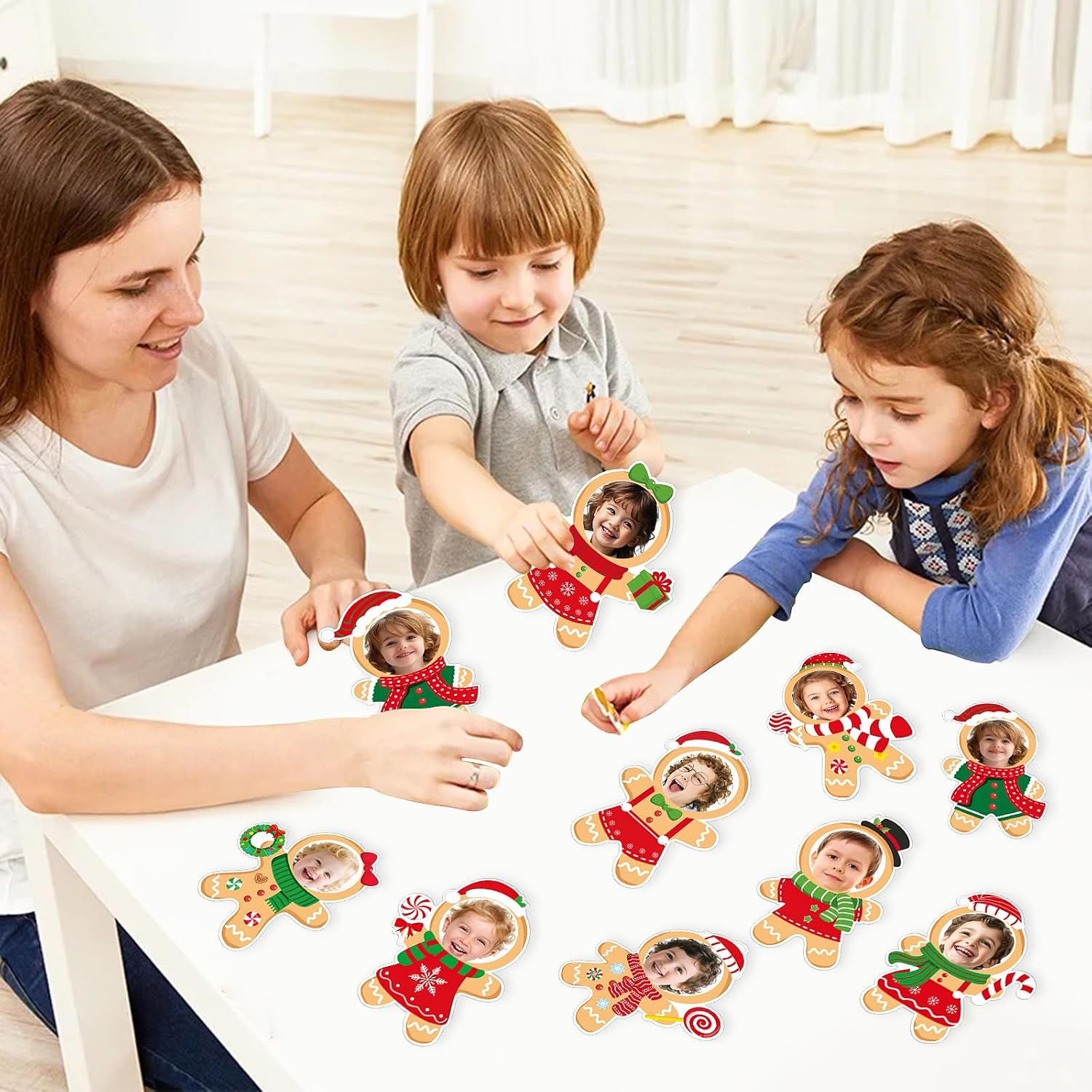 54Pcs Christmas DIY Paper Cutouts, Christmas Gingerbread Man Cut Outs Bulletin Board Decoration with Photo Space for Xmas DIY Craft Classroom Party Wall Decor, 9 Designs image 4