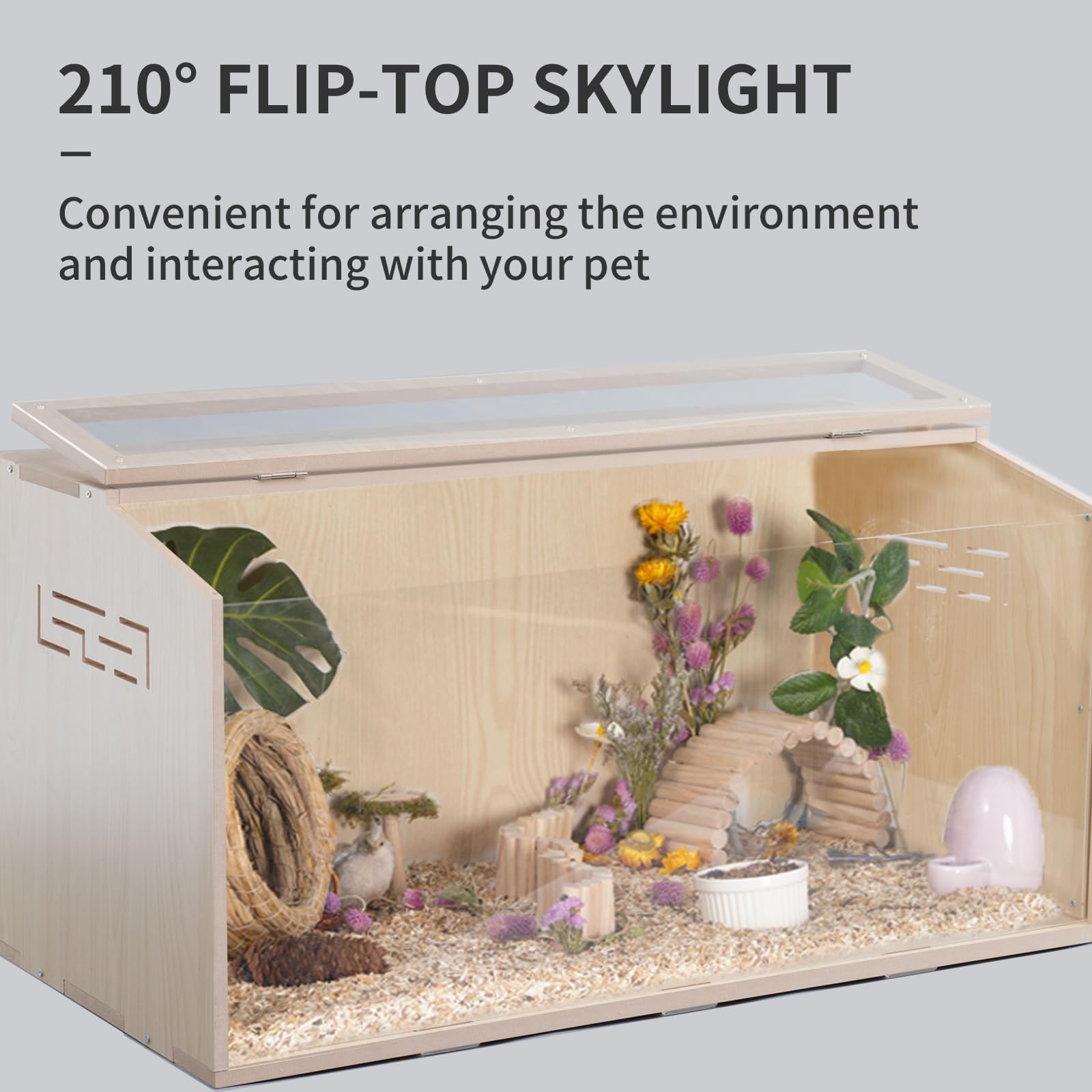 Jaula de madera para hámster de 31.5 pulgadas, hábitat grande, parte superior que se puede abrir, acrílico transparente para visión interior, ventilada, fácil de limpiar, para hámster sirio, hámster