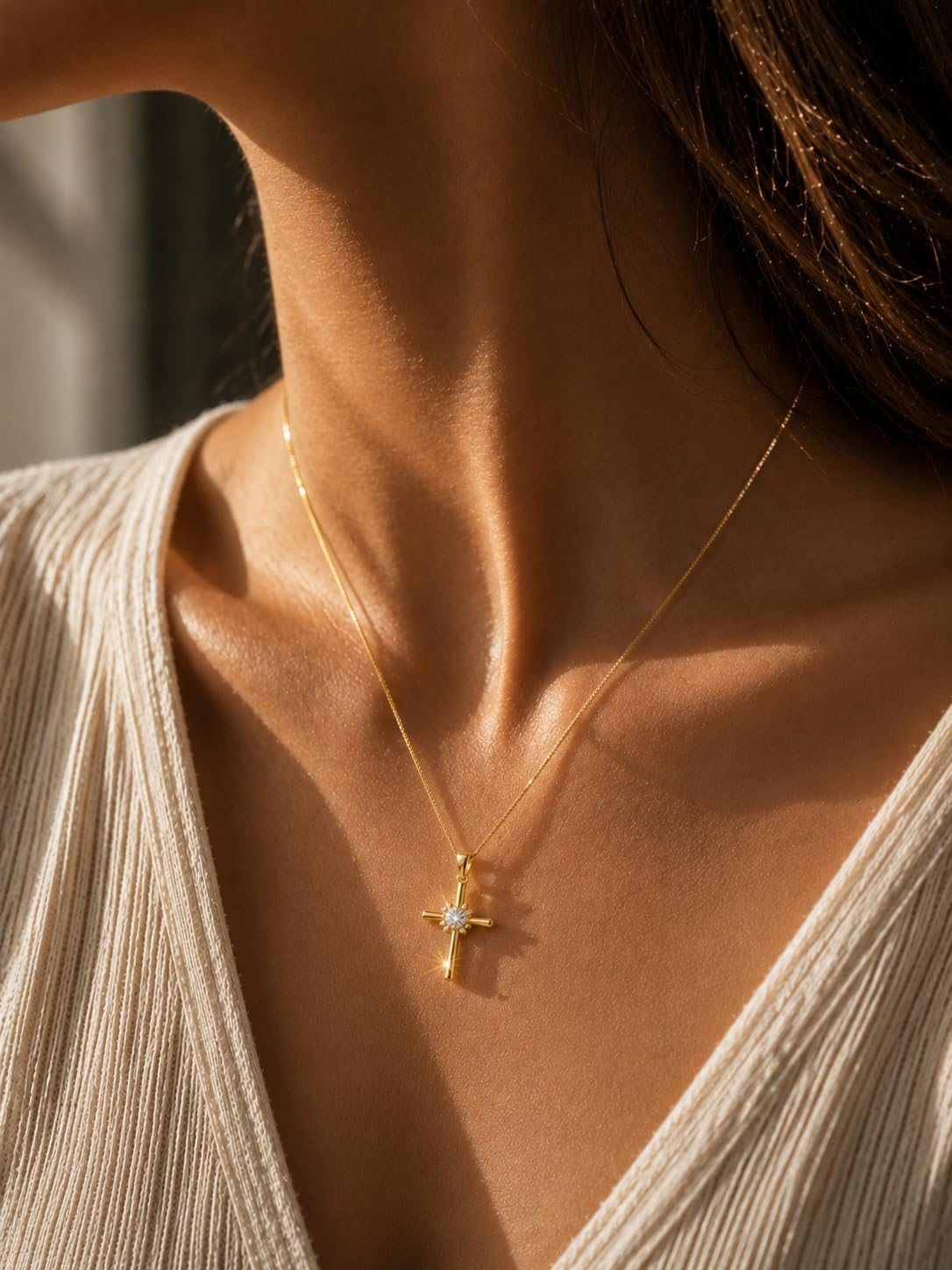 Cross Necklace for Women with 1CT Moissanite, 18K Gold Plated Pendant