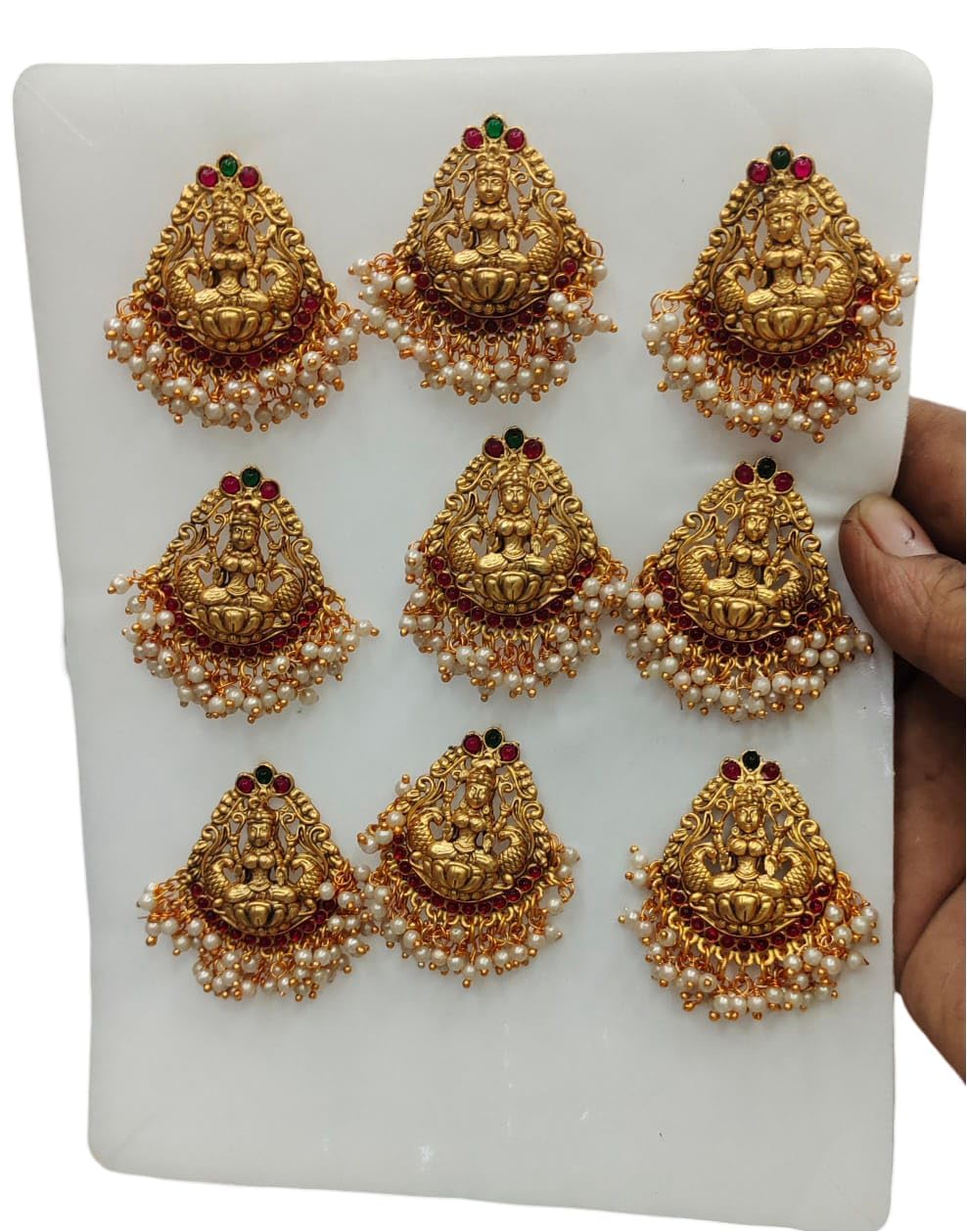 Seyon Triangle shape Lakshmi Design White Beads Hangings Jada Billai 9Pcs For Hair-image-23