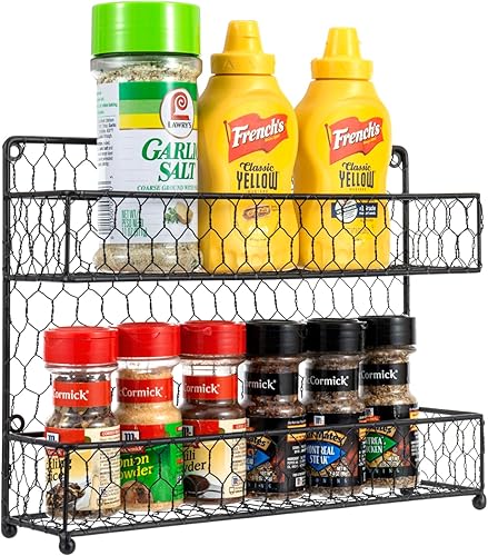 Miniatura 4 de MyGift Estante de especias de alambre de metal estilo granja, montaje en pared o encimera de cocina, organizador de almacenamiento de tarros de