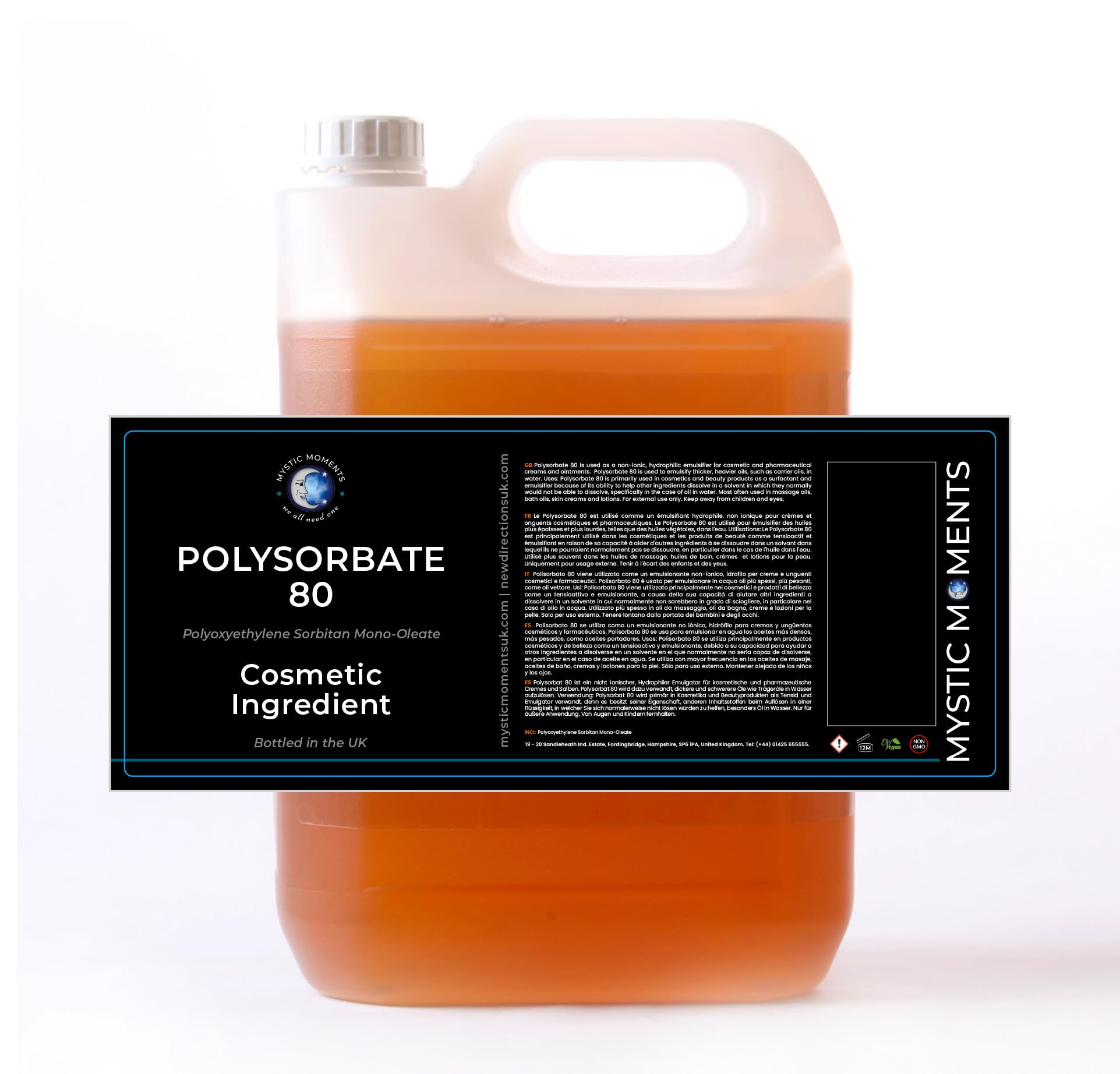 Mystic Moments | Polysorbate 80 | Cosmetic Grade Solubiliser for Creams and Ointments | Non-Ionic Emulsifier for Skincare and Pharmaceutical Use | 5Kg
