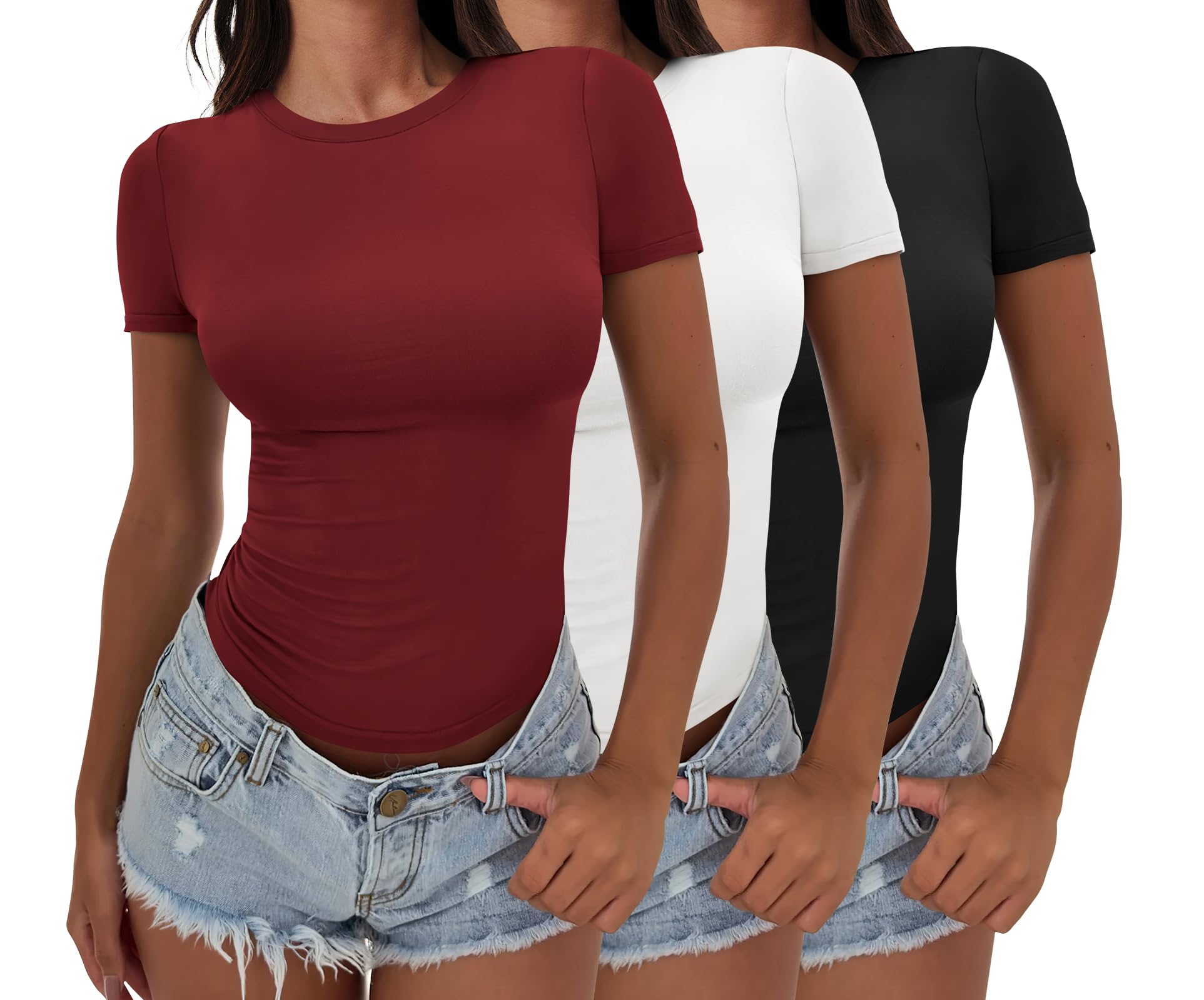 ANRABESS Women’s 3 Pack Short Sleeve Shirts 2026 Crop Tops Tight Fitted Basic Tees Workout T Shirts Y2k Clothes Summer Outfit