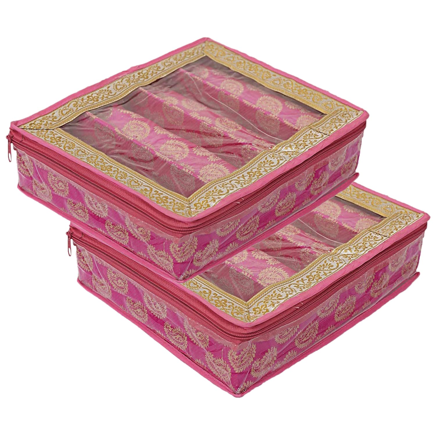 Kuber Industries Carry Design Laminated 4 Rod Box, Organizer For Bangle, Watches, Bracelets, Jewellery With Tranasparent Top - Pack of 2 (Pink)-47KM0112