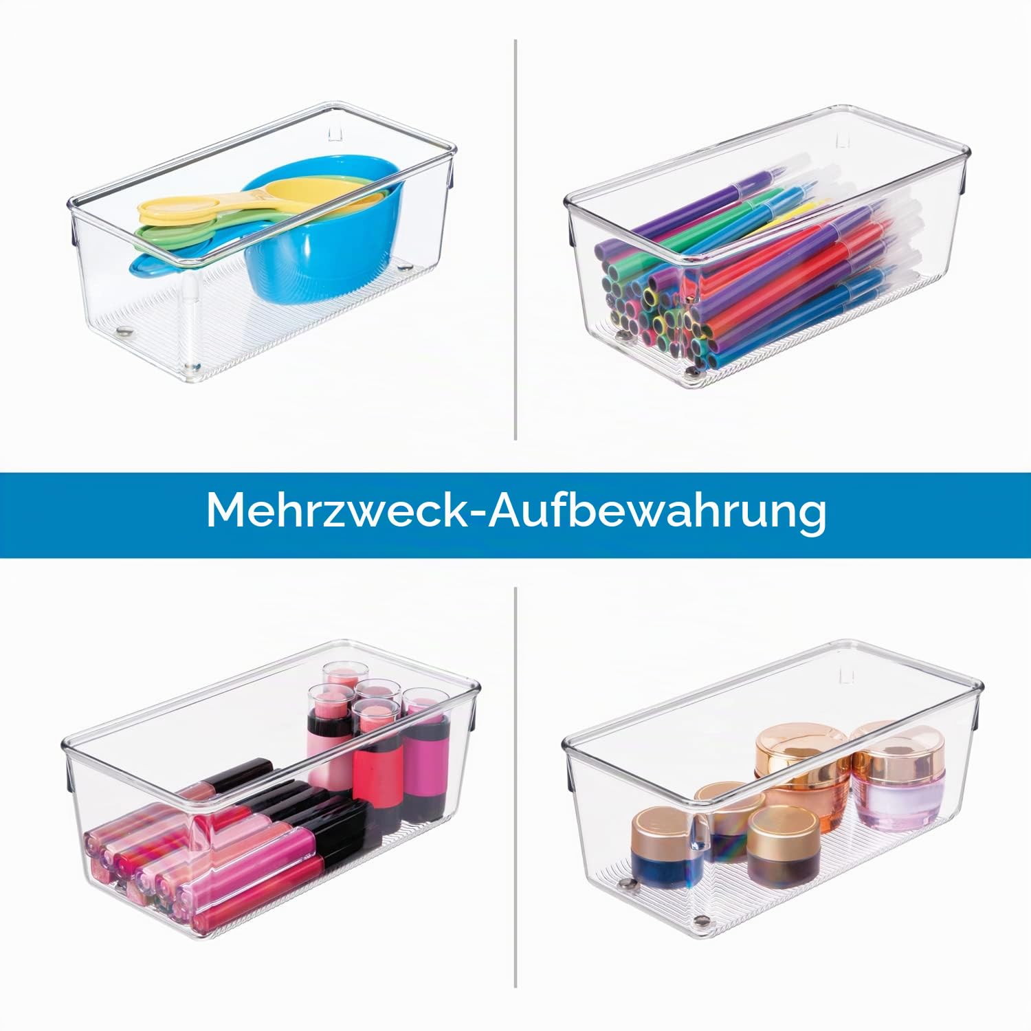iDesign Schubladen Organizer, mittelgroßer Schubladeneinsatz aus Kunststoff, Besteckkasten für Schubladen in Küche, Bad und Büro, durchsichtig, 10 cm x 20,5 cm x 7,5 cm