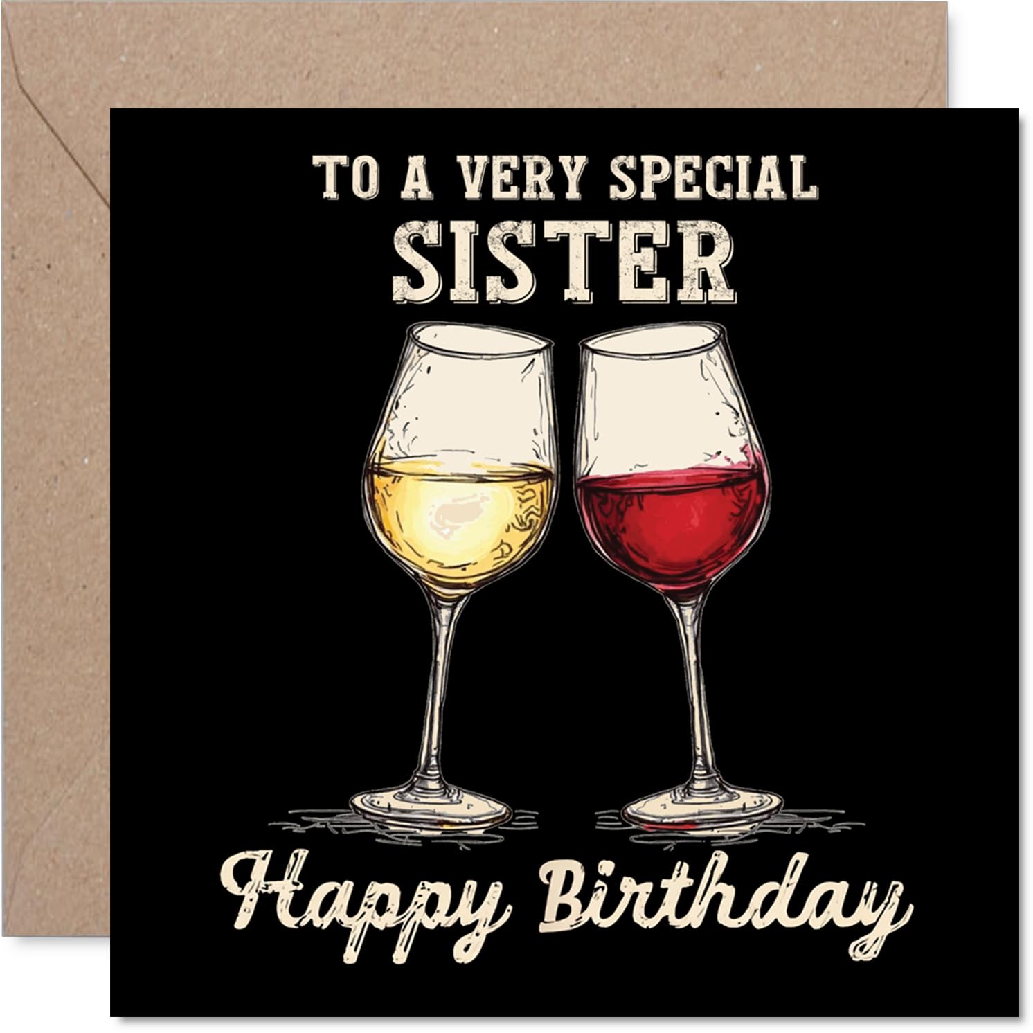 Sister Birthday Card - Bday Wine - Happy Birthday Card for Sister from Brother Sibling, 145mm Wine Greeting Cards