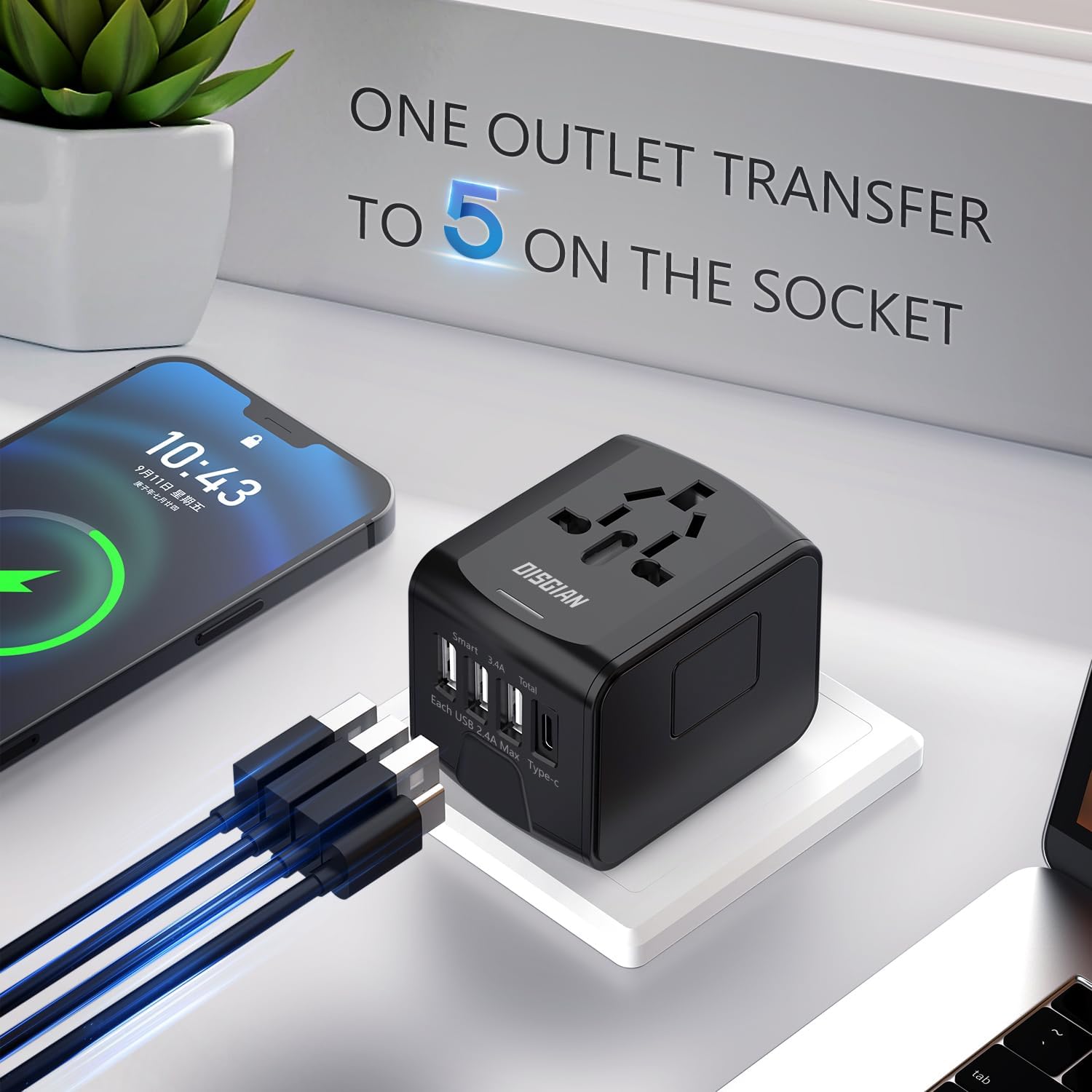 Travel Adapter, Universal International Power Adapter with 3USB Port And Type-C International Wall Charger Worldwide AC Power Plug for Multi-nation Travel UK, EU, AU Over 200 Countries (Black)