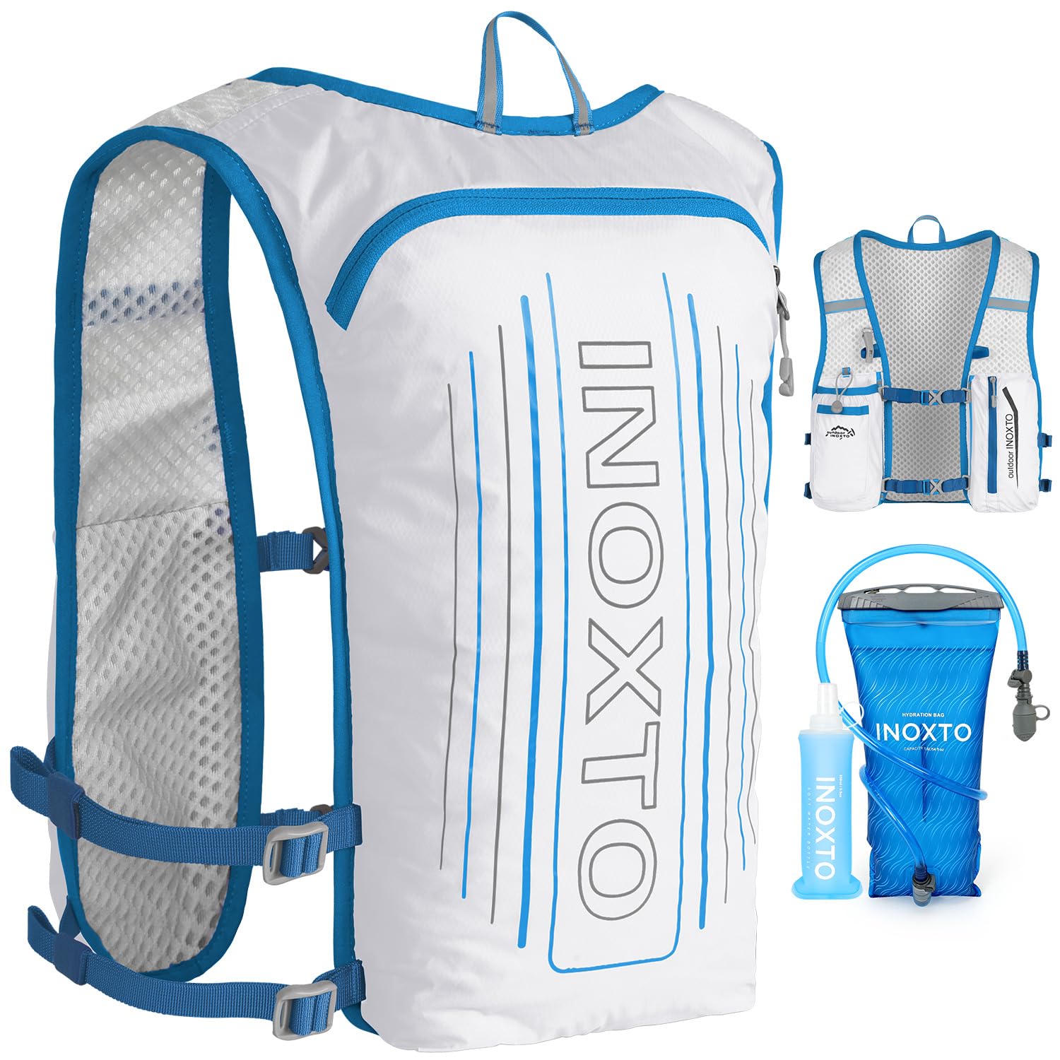 INOXTO Running Hydration Vest Backpack,Lightweight Insulated Pack with 1.5L Water Bladder Bag Daypack for Hiking Trail Running Cycling Race Marathon for Women Men