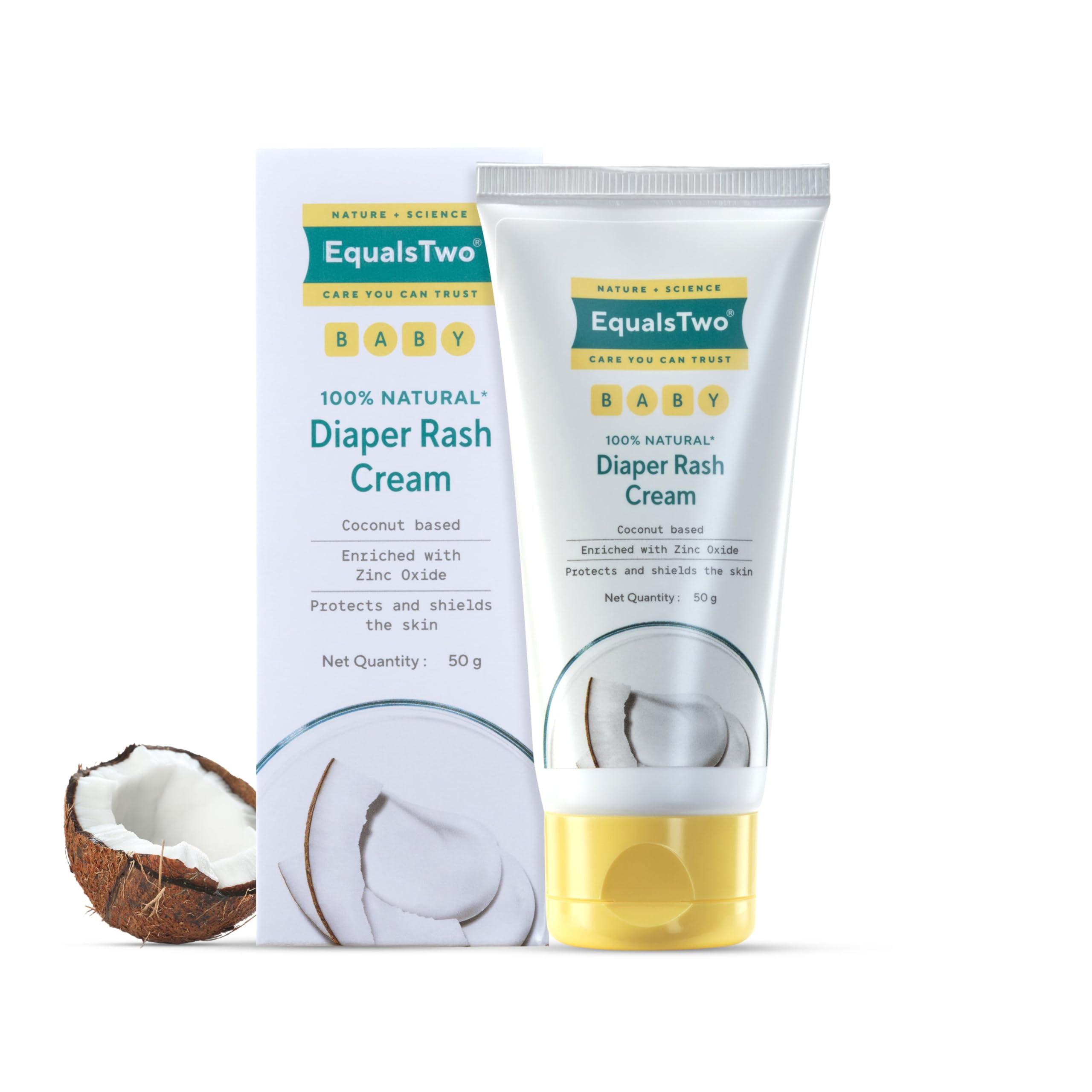 EQUALSTWO Baby Diaper Rash Ointment With Zinc Oxide, 50gm, 100% Natural Anti Rash for Babies, Nappy Rashfree for New Born, PH 5.5, Hypoallergenic Dermatologically Tested, Pack 1