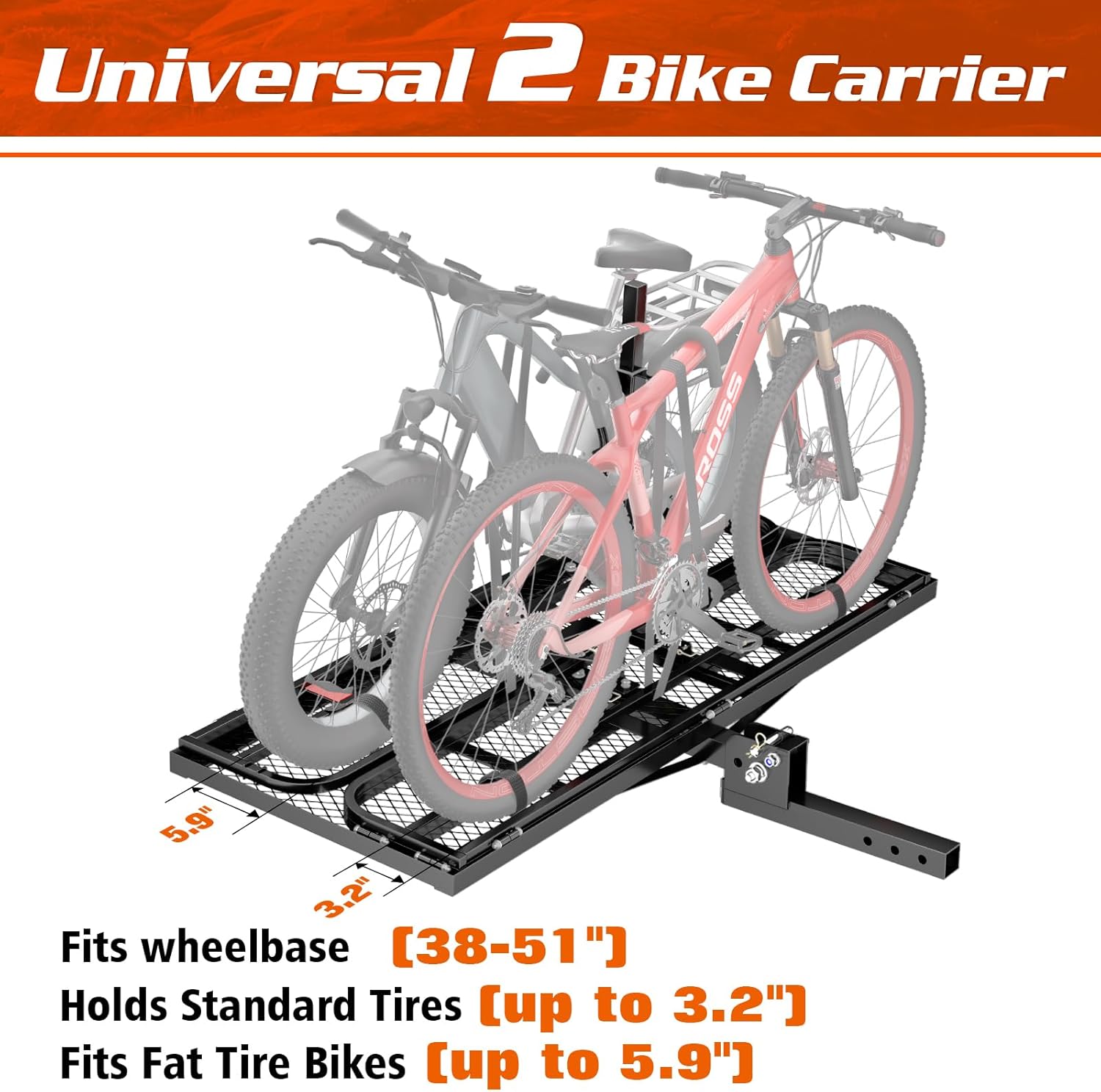 Wildroad Hitch Cargo Carrier with Bike Rack 60" x 24" x 14" Folding Trailer Hitch Cargo Carrier 500 LBS Capacity for Standard, Fat Tire and Electric Bike Fits 2" Receiver 60" Basket+Bike Rack