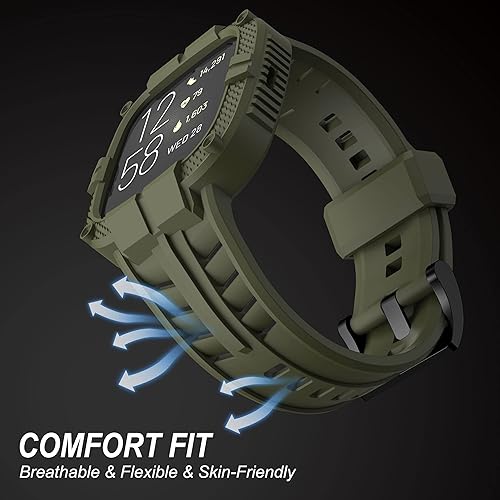 Miniatura 3 de GELISHI Compatible con Fitbit Versa 2 bandas con funda, correa protectora para hombres, correa deportiva resistente para reloj inteligente, verde