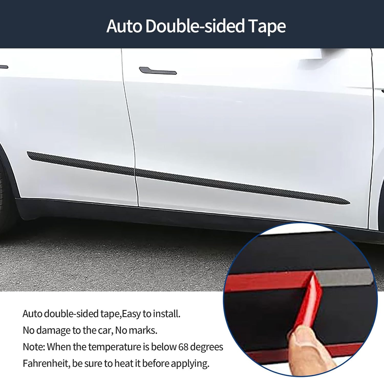 Body Side Trims Compatible with Tesla Model Y 2026 2025 2024 2023-2020 Body Side Door Molding Cover Trims Exterior Car Accessories ABS 4PCS (Carbon Fiber Style)