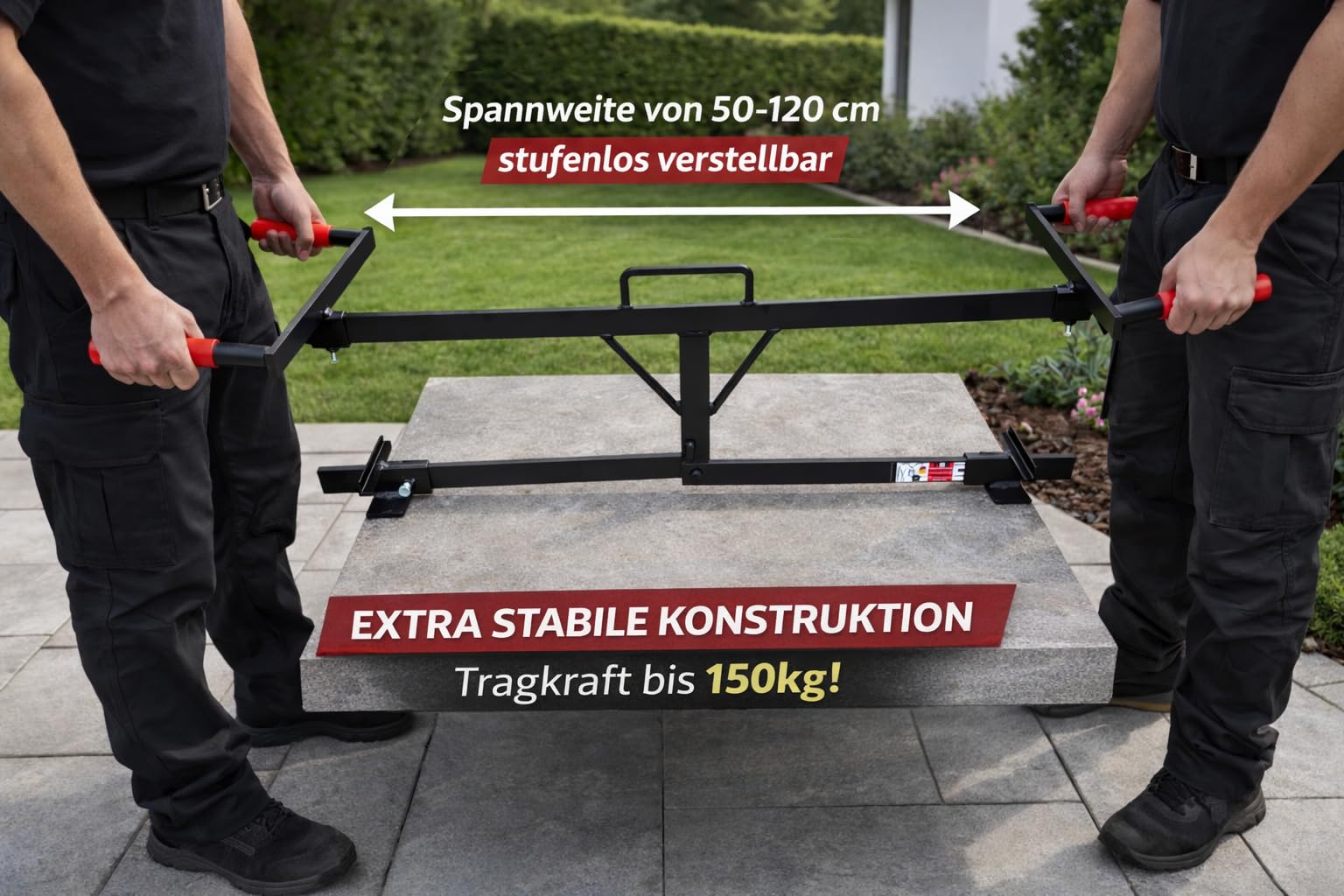 M.SB Plattenheber "1085" Versetzzange 50-120 cm, Plattenträger Steinzange mit Doppelgriffen bis 150 kg