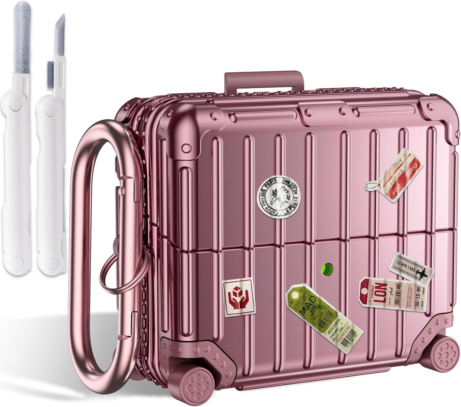 KOREDA Compatible with Samsung Galaxy Buds 3 Pro Case & Galaxy Buds 3 FE & Galaxy Buds 3 Case Cover, Cute Funny Suitcase Design Protective Hard Case with Cleaner Kit & Keychain (Rose Gold)