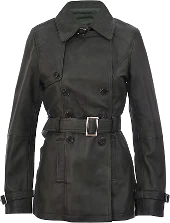 Infinity Trench Cuir Véritable Femme 3/4 Vert Agneau Nappa – Manteau Élégant Double Boutonnage Avec Ceinture
