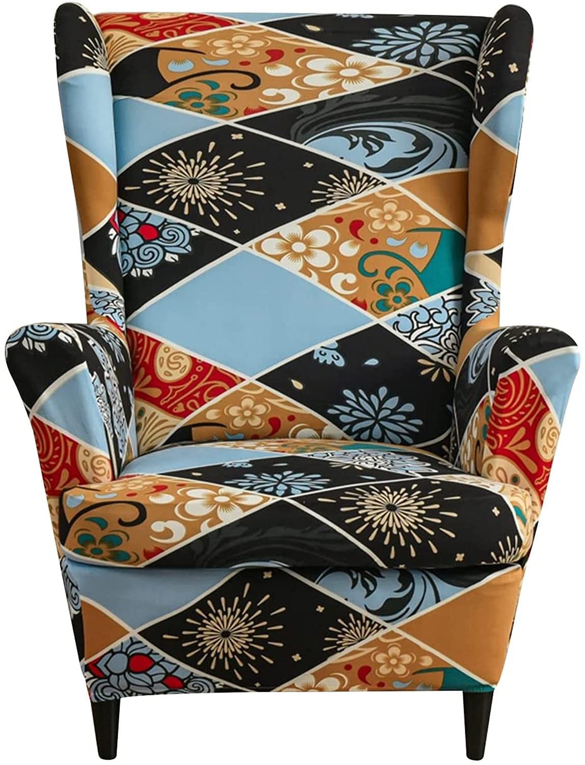 LINFKY 2 Piece Stretch Wing Chair Cover Printed Wingback Armchair Slipcovers Spandex Fabric Wingback Armchair Covers with Elastic Bottom for Living Room Bedroom Wingback Chair (Color 13) โ image 1