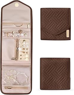 BAGSMART Travel Jewelry Organizer Case Foldable Jewelry Roll, Coffee Brown | Small Travel Jewelry Organizer Case Foldable Small Jewelry Roll for Journey Rings, Necklaces, Earrings, Bracelets,Mini