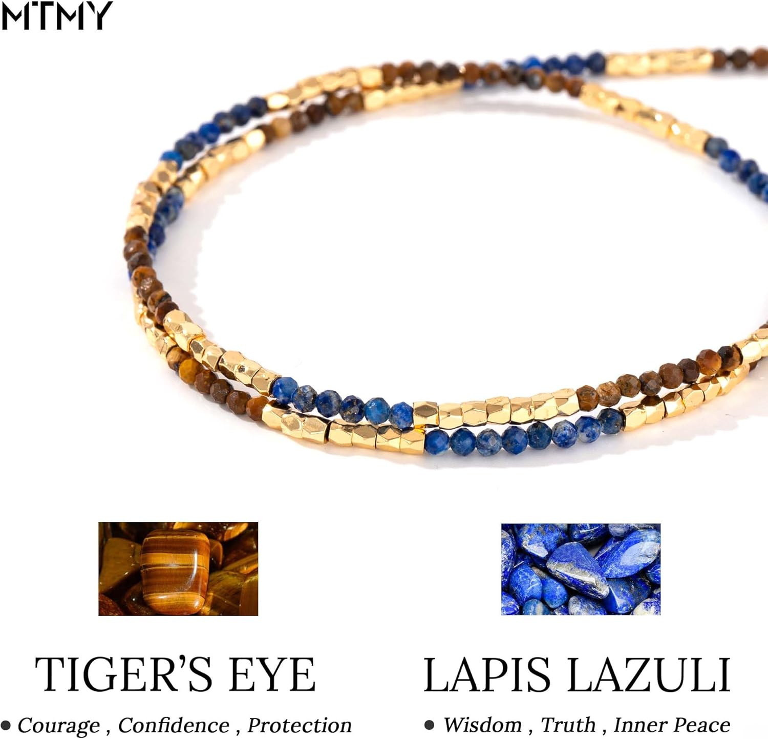 MTMY Beaded Gemstone Choker Necklace for Women, 14K Gold Plated Boho Colorful Natural Stone Bead Chain Necklace Summer Beach Handmade Jewelry - Image 3