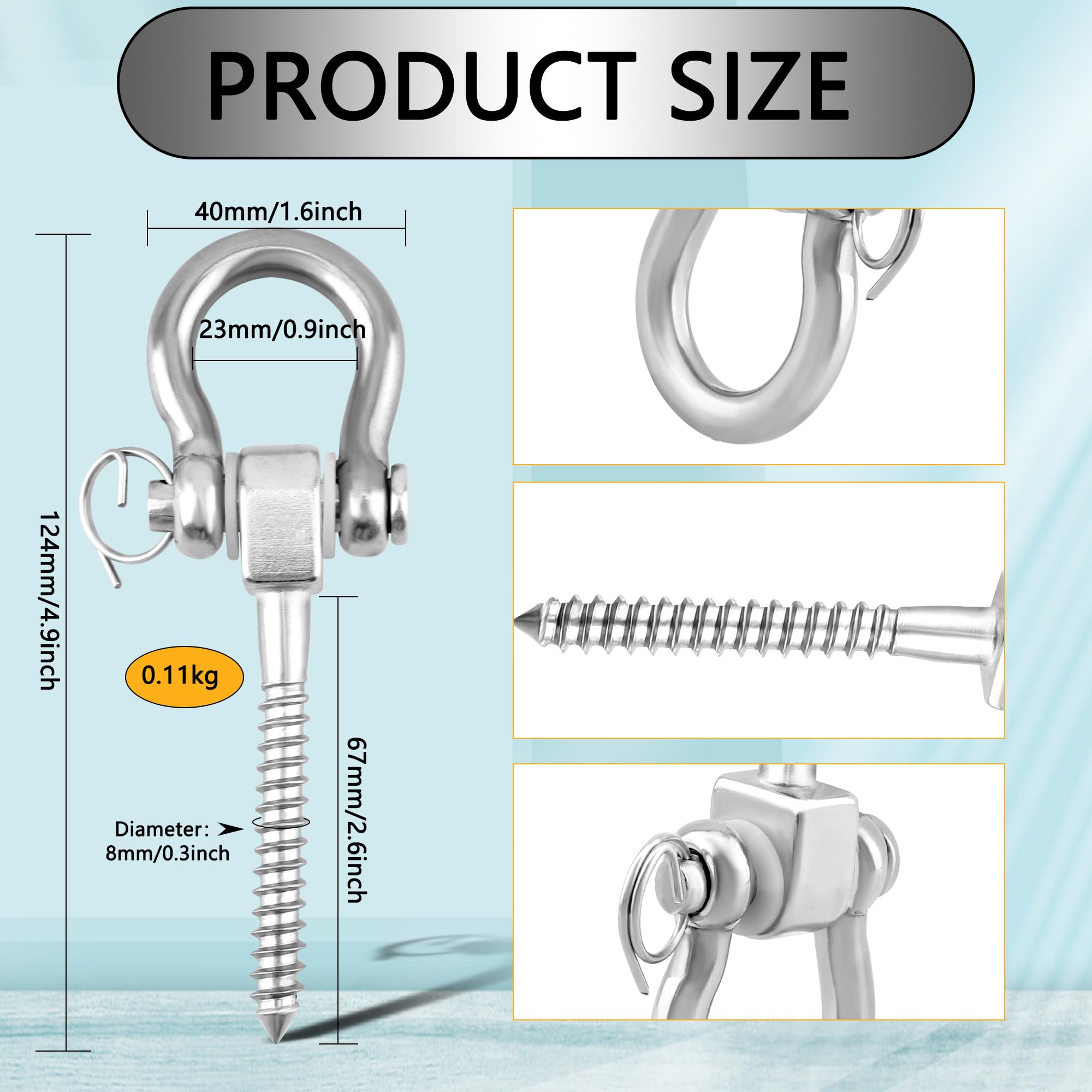 Restroma 4 Pack Heavy Duty 180° Swing Hangers 1750LB Capacity Stainless Steel Screw Brackets Hammock Hooks for Playground Yoga Hammock Chair Gymnastics Rings