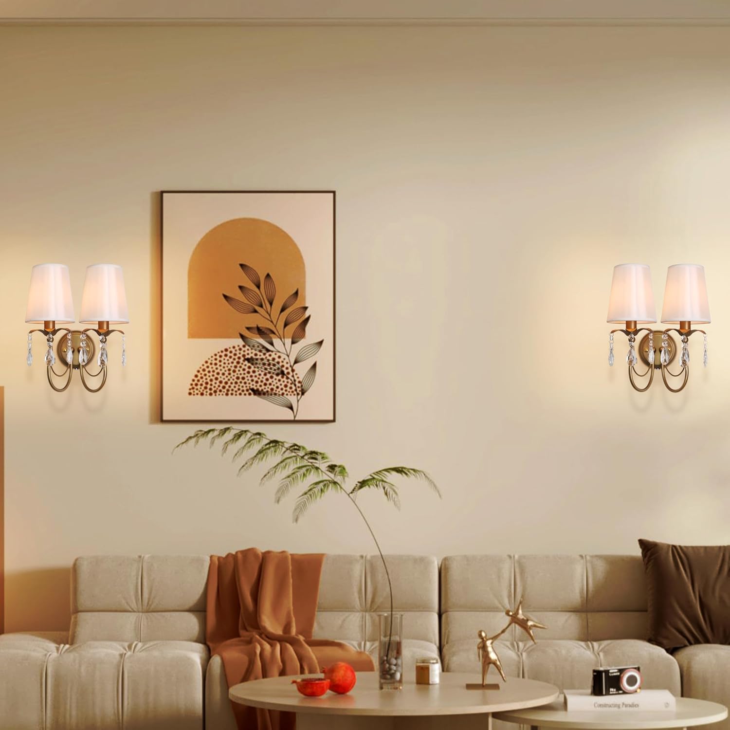 Sedelan Crystal Wall Scone, Vintage Wall Lights for Bedroom, Victoria Sconces Wall Lighting, 2-Lights Fabric Wall Lamps,Wall Lamp for Living Room Hallway Stairway, E12 Blub Not Included