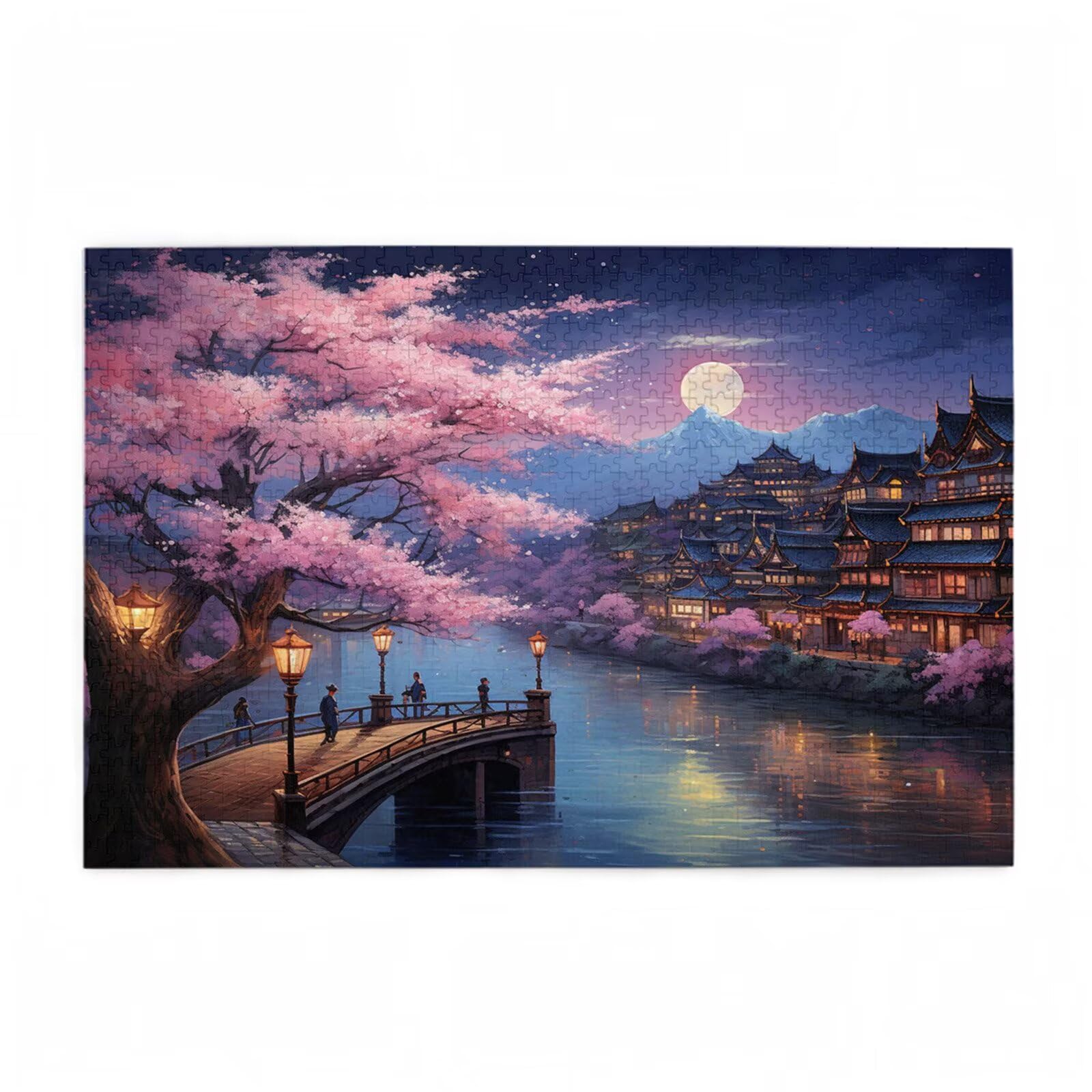 5000 sztuk puzzli dla dorosłych, kreatywne niemożliwe puzzle dla dorosłych początkujących, duża drewniana układanka z pudełkiem do przechowywania, prezenty dla kobiet, motyw: Japonia i kwiaty wiśni