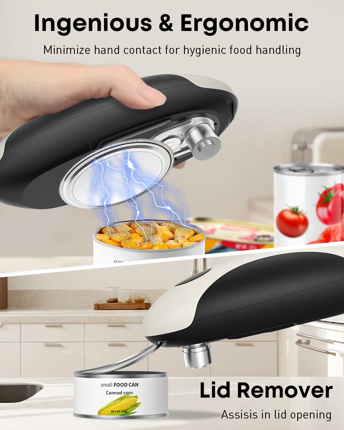 Pawfly Ouvre-Boîte Électrique Rechargeable avec Porte-Couvercle Magnétique, Ouvre-Boîte Automatique sans Fil One-Touch pour Mains Arthritiques, Utilisation Mains Libres, Ouvre-Boîte à Bords Lisses