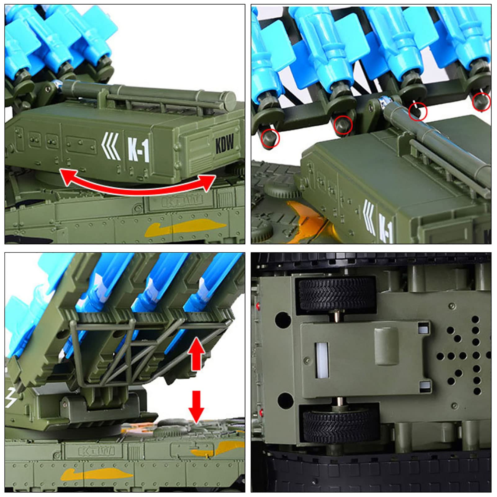Spielzeugpanzer aus Militärlegierung mit Lenkraketenmodell für, Langlebiges Material, 360°-Drehung, 4 Raketen, Rückzugsfunktion, Wunderbares Kindergeschenk für Spielspaß