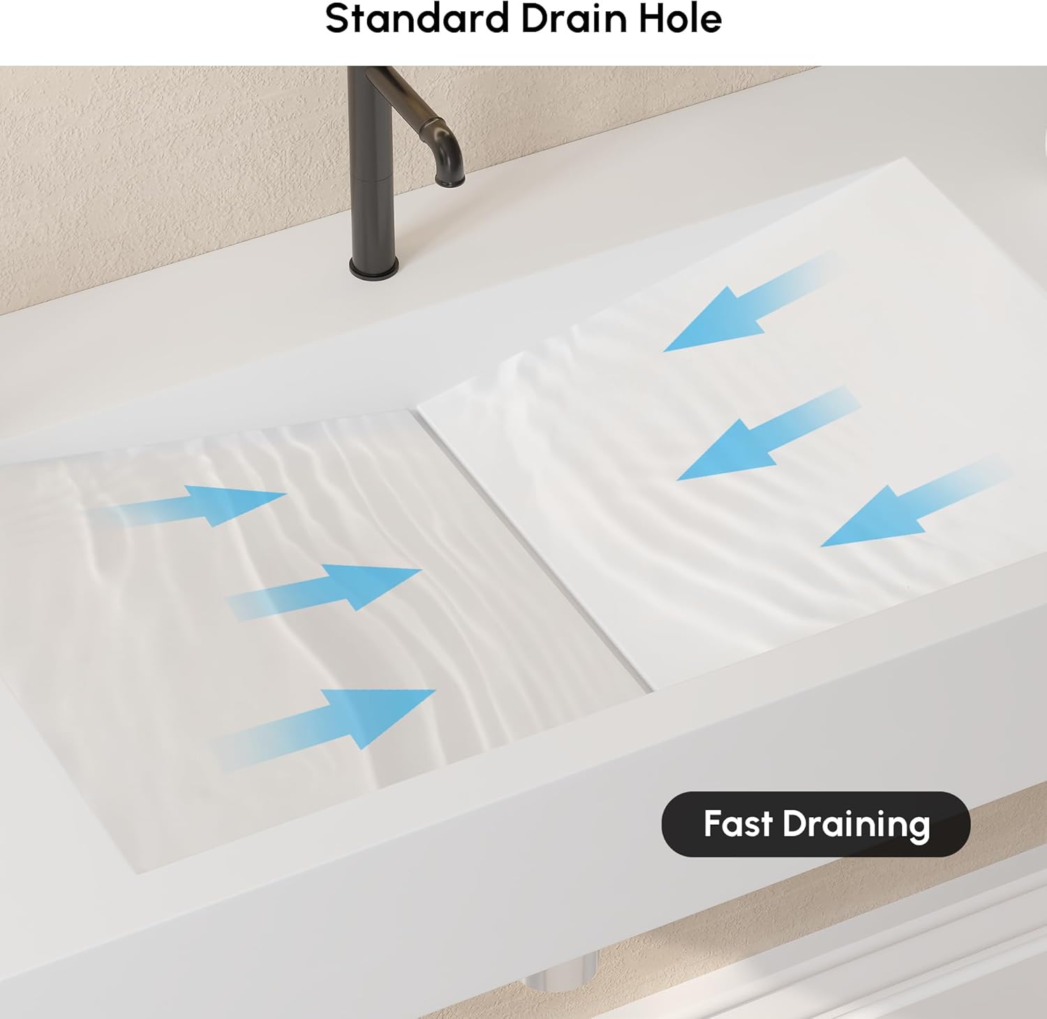 35'' Vessel Sink Wall-Mount Bathroom Sink V-Shaped Floating Sink Stone Resin in Matte White
