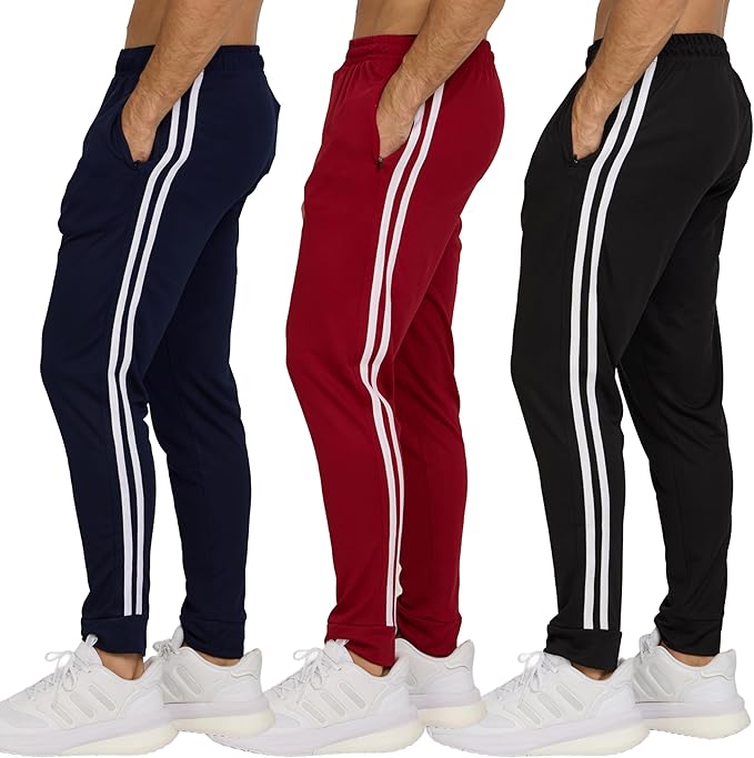 PURE CHAMP Men’s 3 Pack Mesh Joggers with Zipper Pockets, Athletic Pants for Men – Moisture-Wicking Gym Sweatpants Men