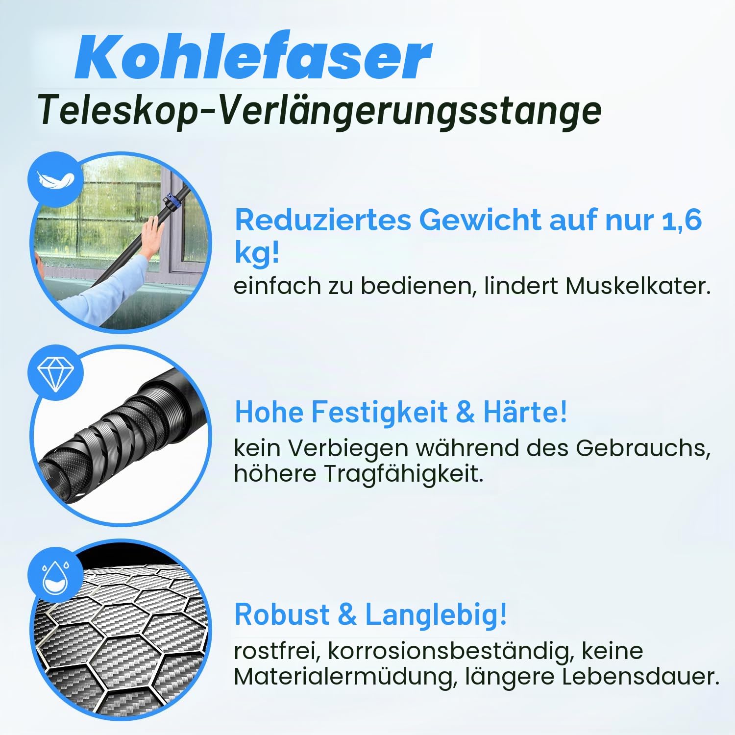 Staubwedel Teleskop 9.15m, Teleskopstange Kohlefaser Fensterreinigung, Staubwedel Ausziehbar Kohlefaser, Spinnwebenbesen mit Teleskopstiel Für Deckenventilatoren, Wände & Lampenschirme(5 Stück)