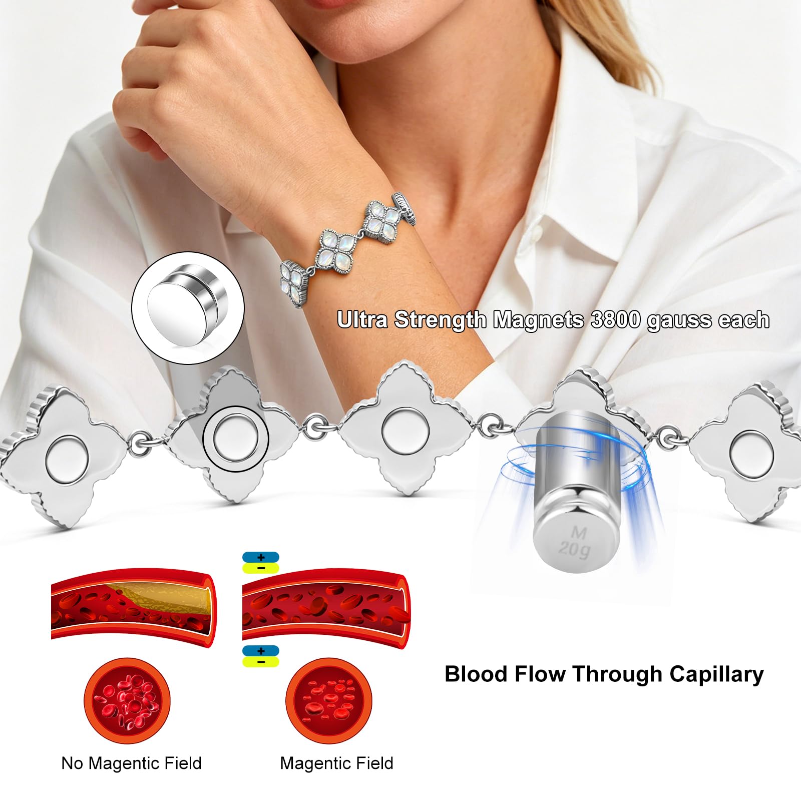 Bracelet magnétique pour femme, bracelets magnétiques en acier inoxydable, aimant pour femme