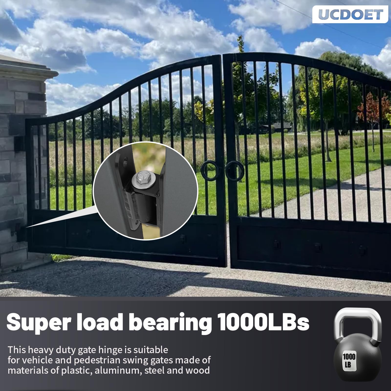 Bisagras de puerta resistentes de 7 pulgadas que se atornillan en la puerta y el poste, bisagra de puerta lubricable con rodamiento de rodillos de aguja para puertas grandes y pesadas de hasta
