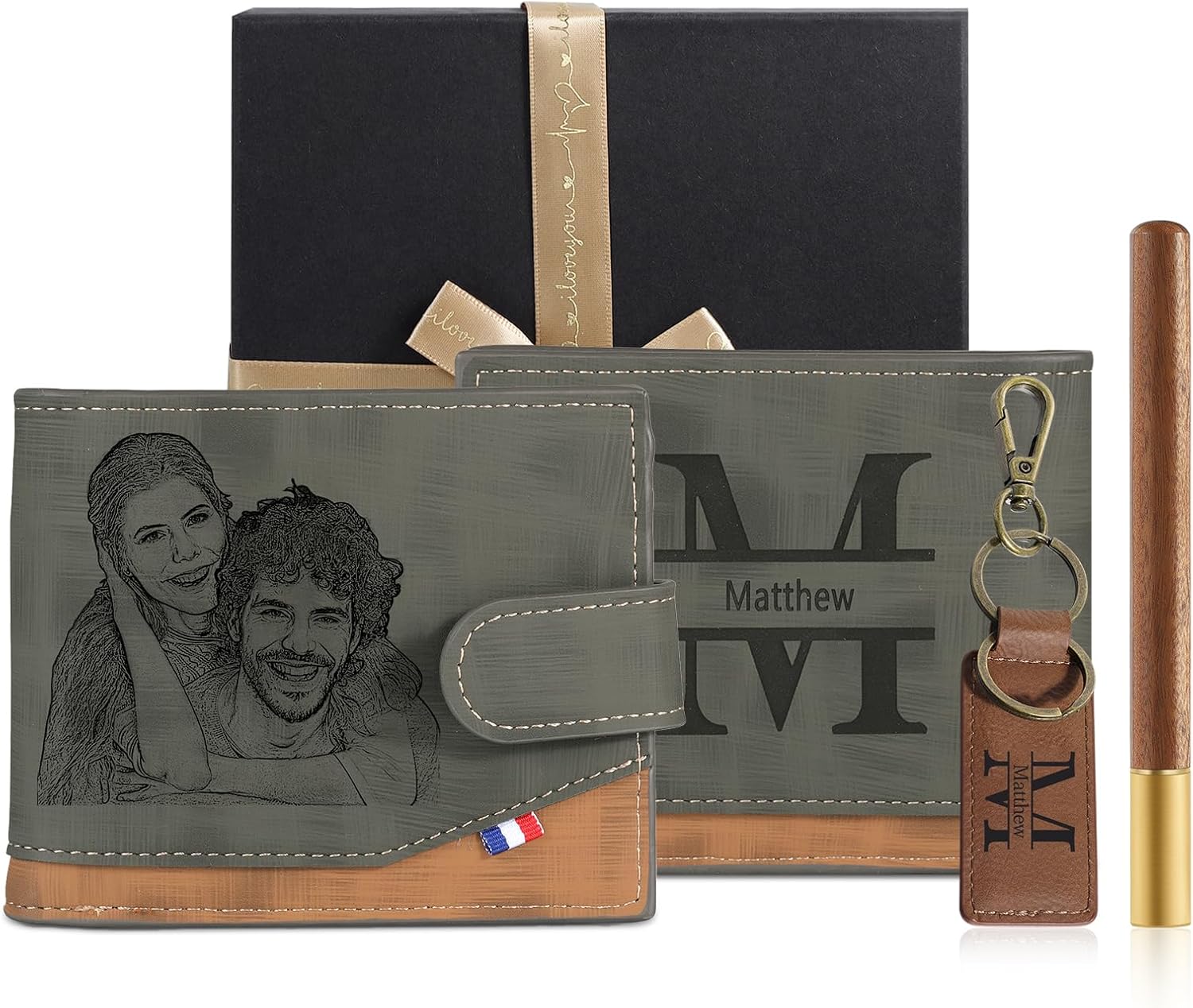 Custom Mens Wallet - Personalized Gifts for Husband Boyfriend Dad Son - Mens Gift Sets for Christmas Birthday Fathers Day