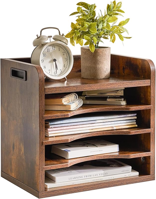 YMYNY Organiseur de Breau en Bois, Étagère de Stockage, Corbeille à Courrier avec Tablettes Amovible