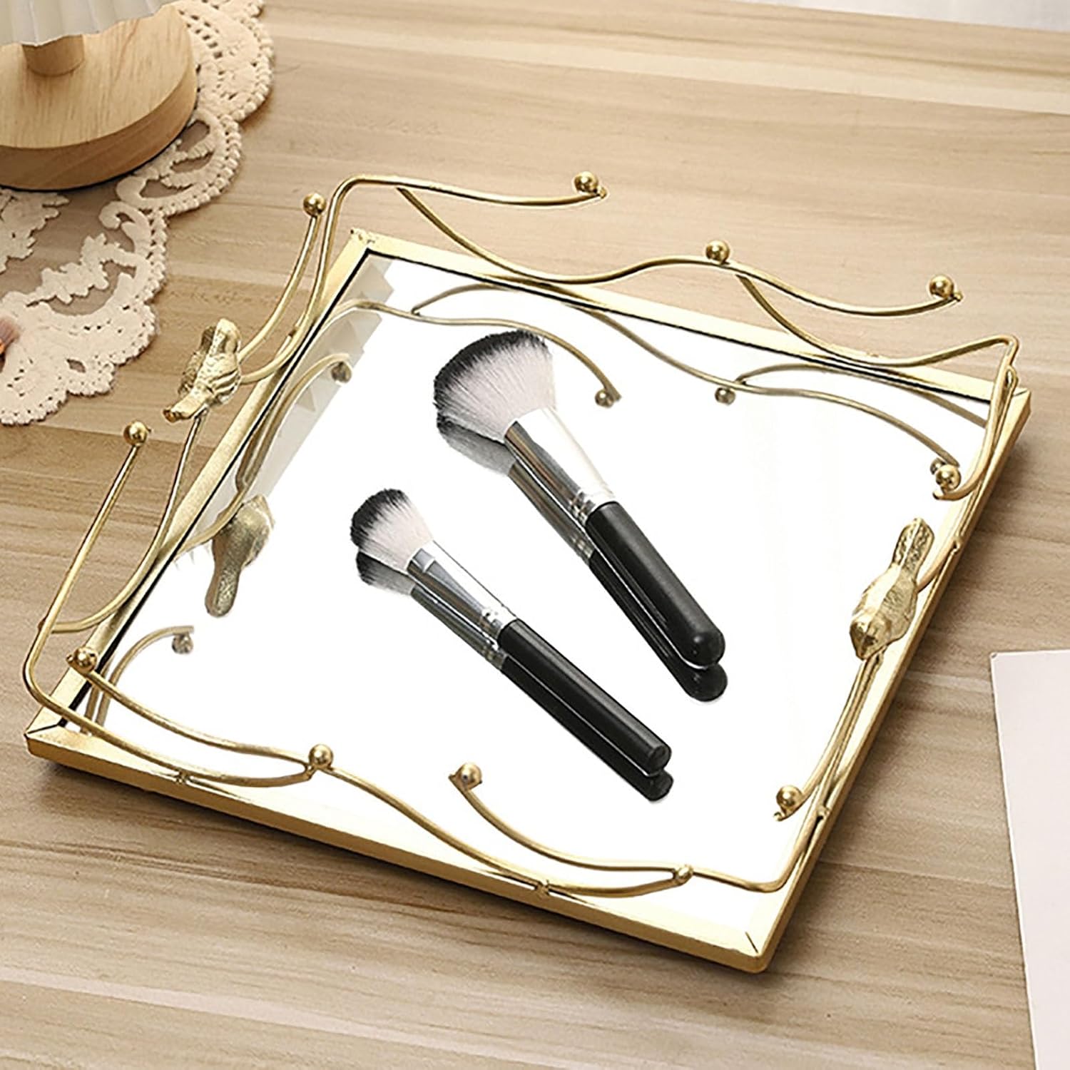 Set of 2 Metal Mirrored Round Serving Trays Metal Vanity Jewelry Tray Perfume Dresser Tray for Bathroom Vanity Home Décor(A)