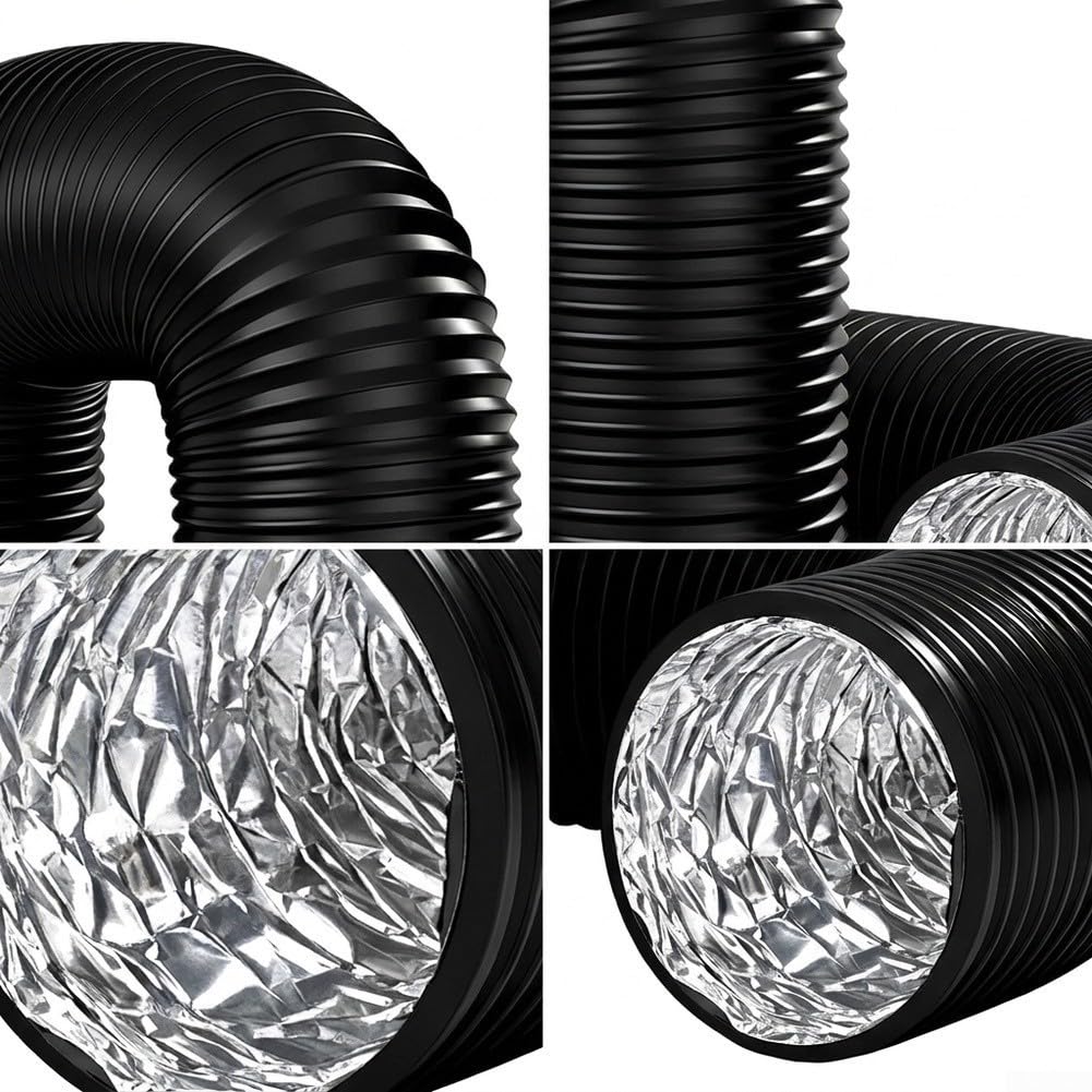 Tubo Ventilación Aluminio 4 Pulg 19 Pies Flexible Negro