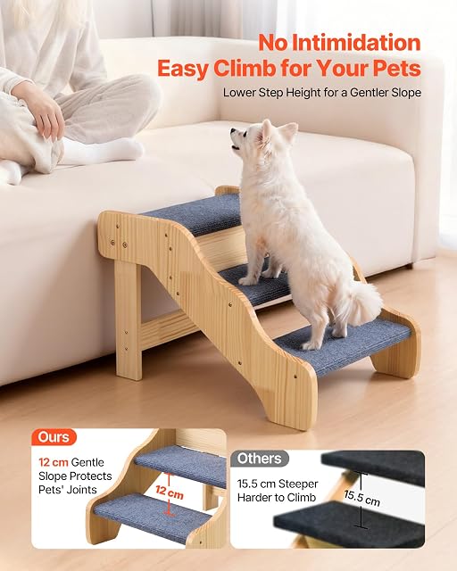 Foto 2 de 8 de VEVOR Escalera para Perros de 580 x 430 x 380 mm, 3 Peldaños, de Madera, para Mascotas Pequeñas, Medianas