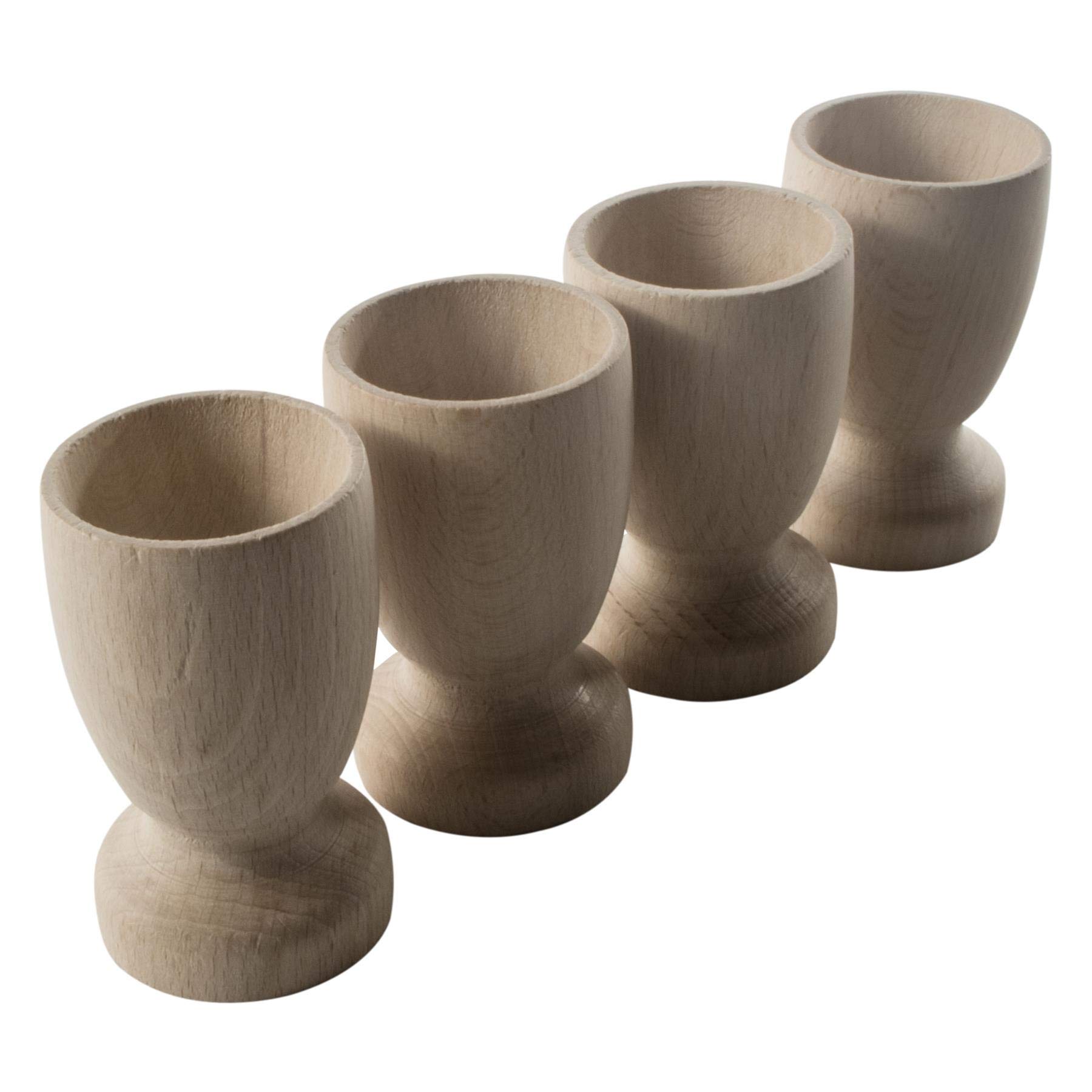 Woodeedoo Set (4) Wooden Egg Cups Large 70 X 42 Mm Plain Beechwood | Natural Wood Breakfast Egg Stands Holder