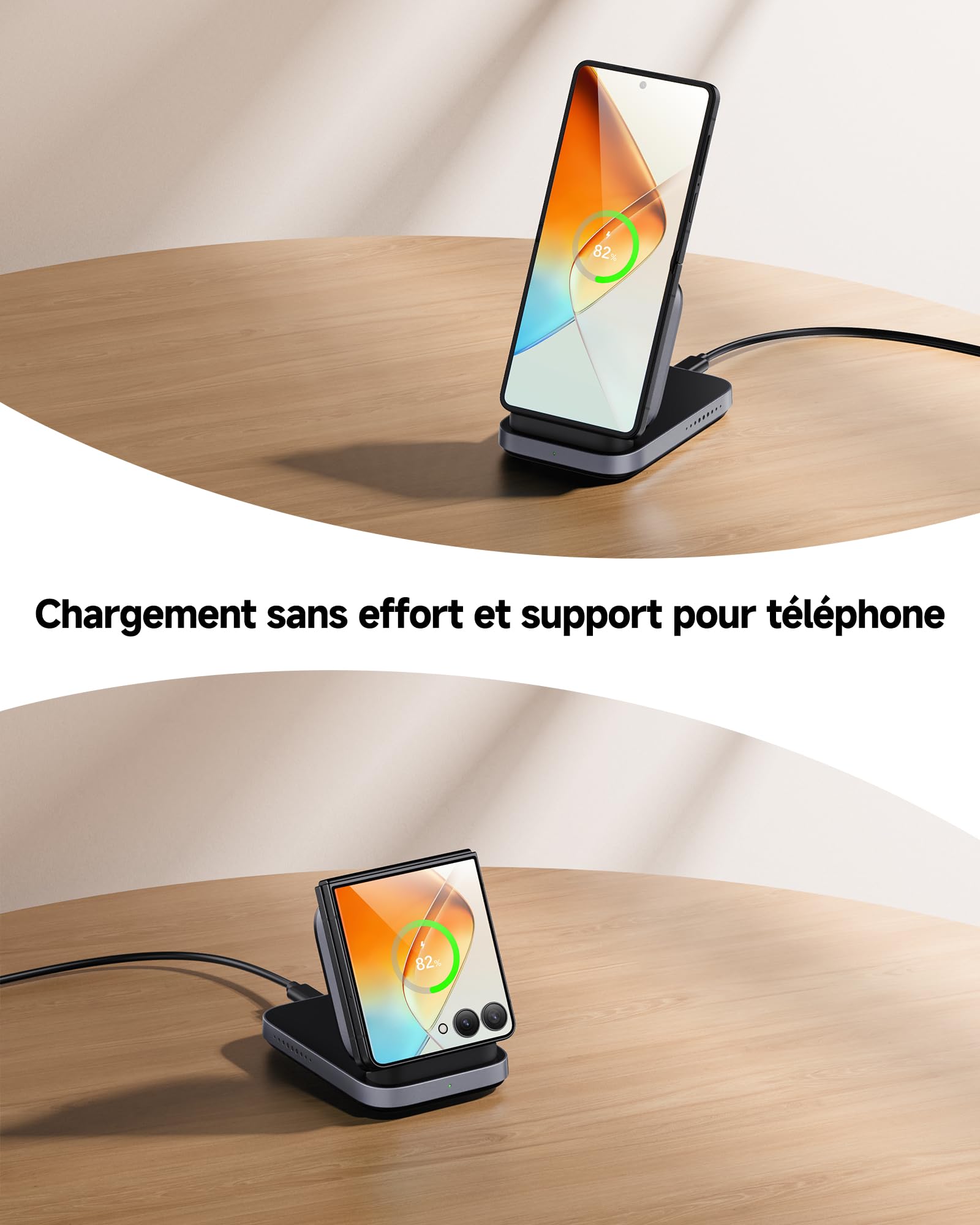 SwanScout Chargeur Induction pour Samsung Galaxy Z Flip 8/7 FE/7/6/5/4/3 | Chargeur sans Fil pour Motorola Razr 70 Ultra/70+/70/60/50/40/+, Pliable, Rapide Wireless Charger, 508F, Pas d'adaptateur