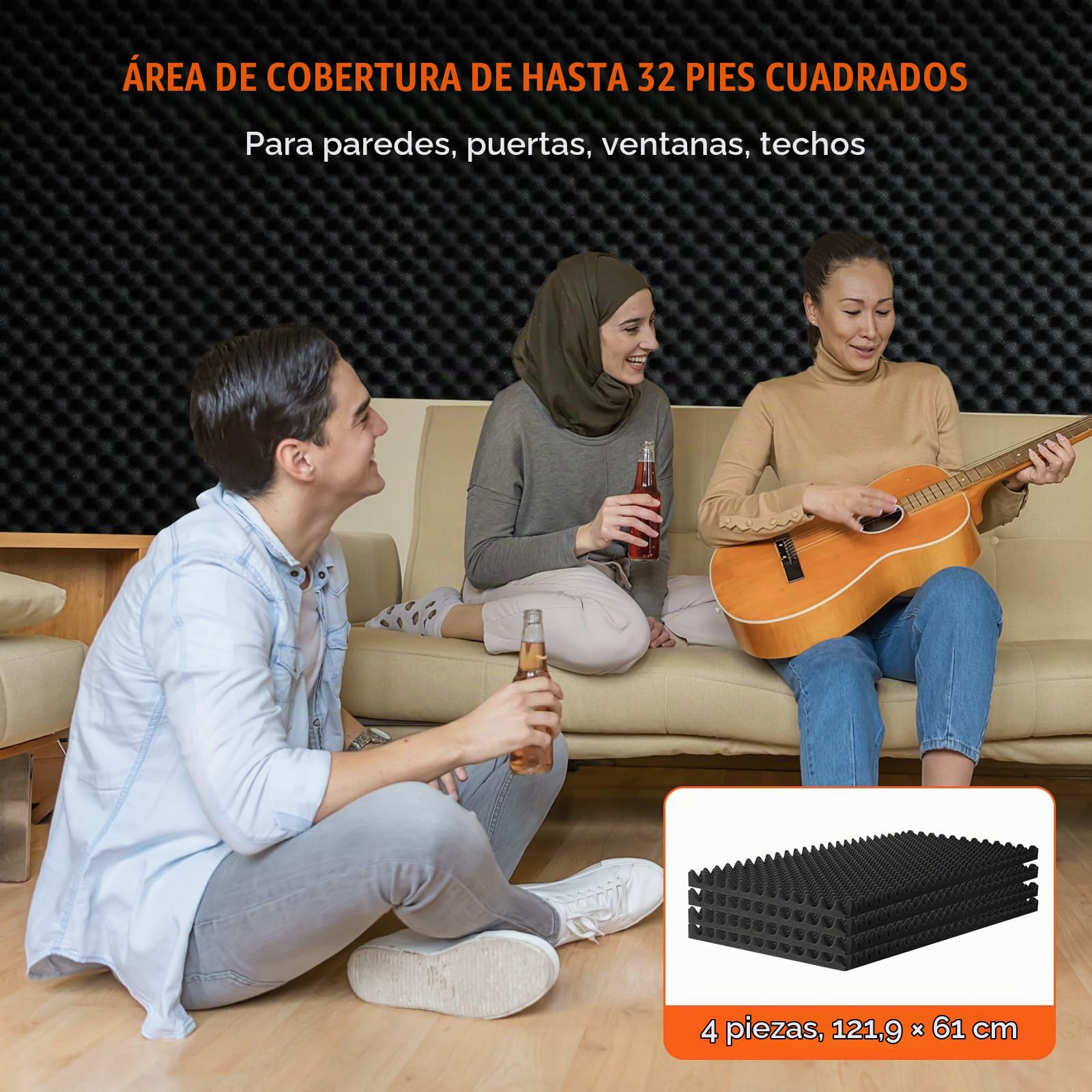 VEVOR Paneles de Espuma Acústica 1200 x 600 x 50 mm, Paneles de Pared Insonorizados con Diseño de Huevo, Paneles Absorbentes de Sonido para Paredes y Techos de Estudio, 4 uds