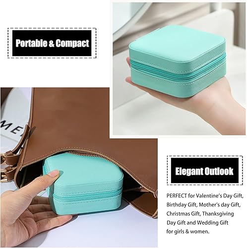 Miniatura 6 de MODENGKONGJIAN Mini estuche de viaje para joyería, caja organizadora de joyas de viaje de piel sintética, pequeño soporte portátil para