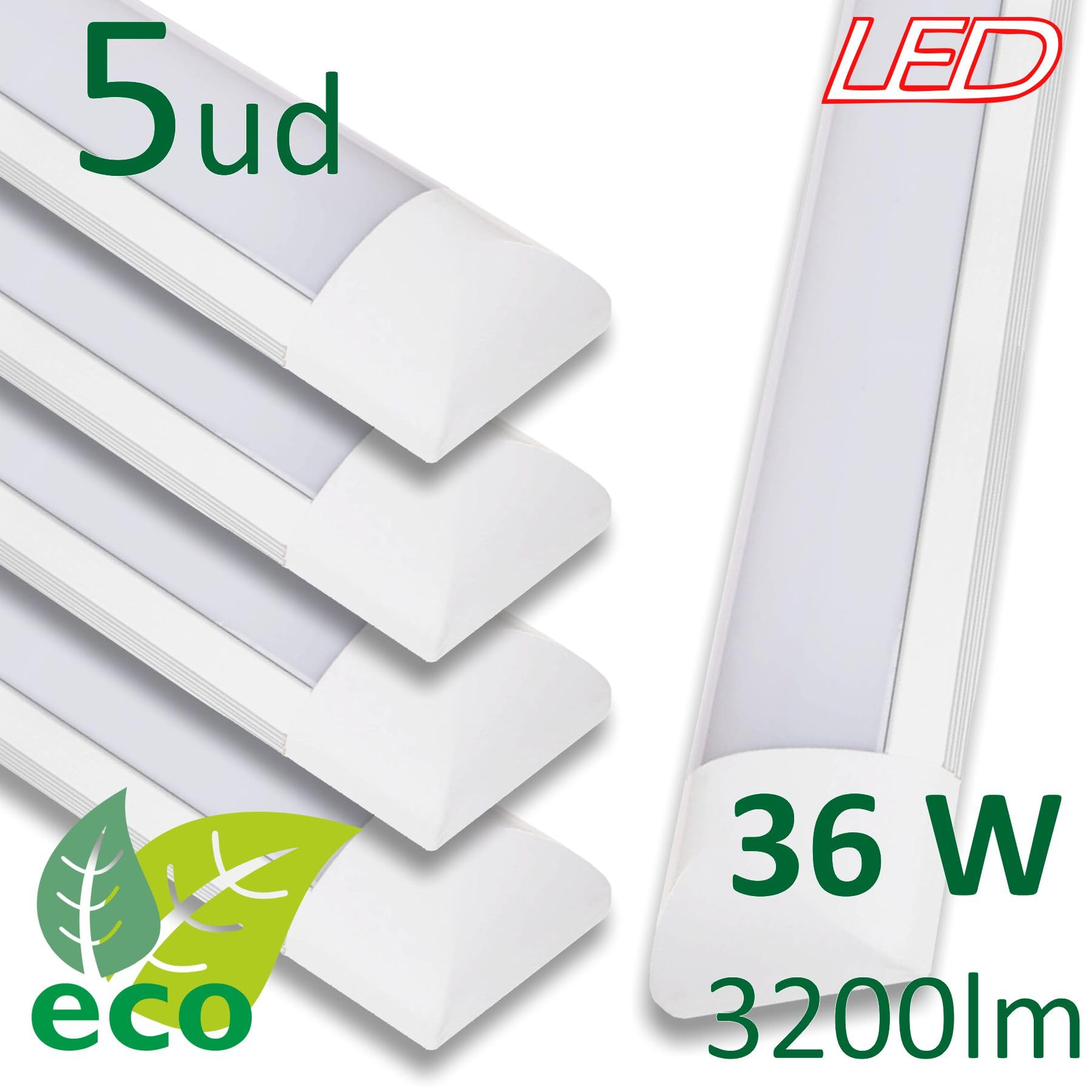VZLED - Pantalla LED 36W Superficie Lineal, Luminaria 120 cm, Plafón Techo, Lámpara Cocina, Luz Blanco Frío 6500K (Pack 5)