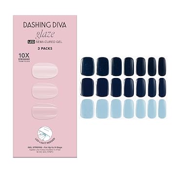 Dashing Diva Glaze Nail Strip 3-in-1 Kit - Best of Blues - Long Lasting, Chip Resistant, Semi-Cured Gel Nail Strips - Contains 96 strips, 3 prep pads, 3 manicure sticks, 1 nail file