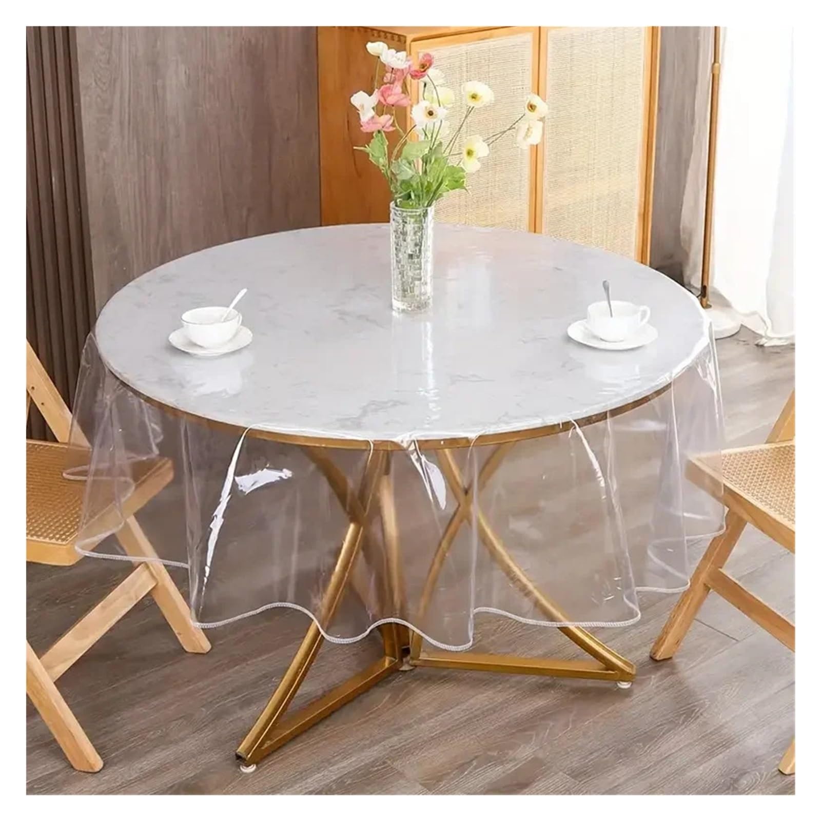 CIGPKLO Transparent Tablecloth Transparent Round Plastic Tablecloth Protective Waterproof(150cm-59inch)