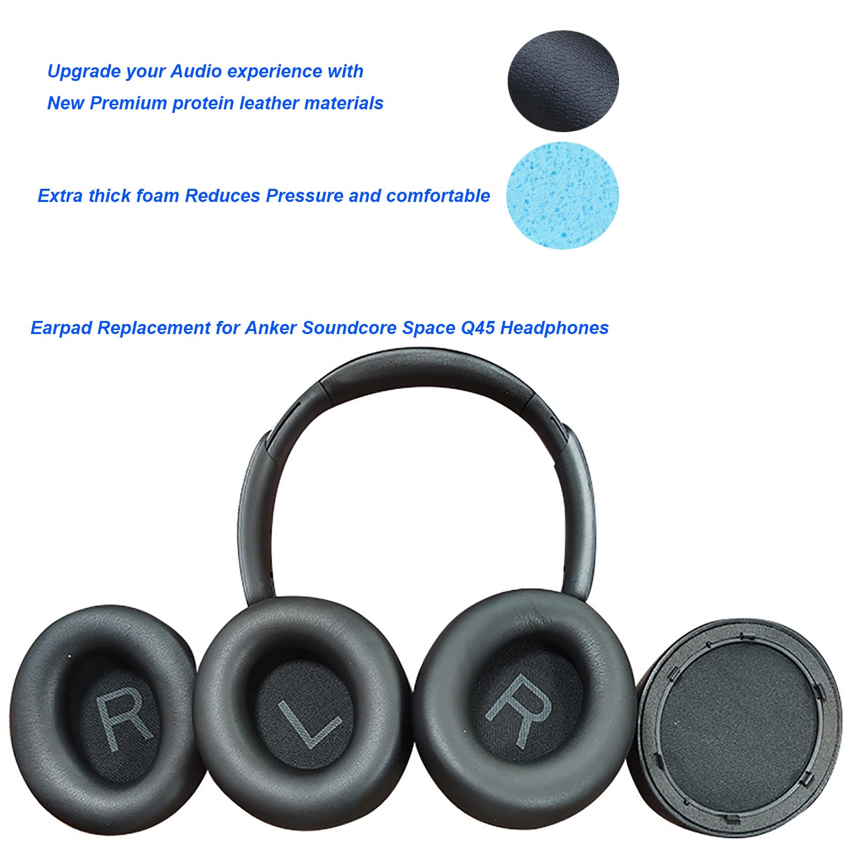 Replacement Ear Pads Cushions for Anker Soundcore Space Q45 Headphones, Space Q45 Protein Leather Earpads with Isolation Foam - Image 4